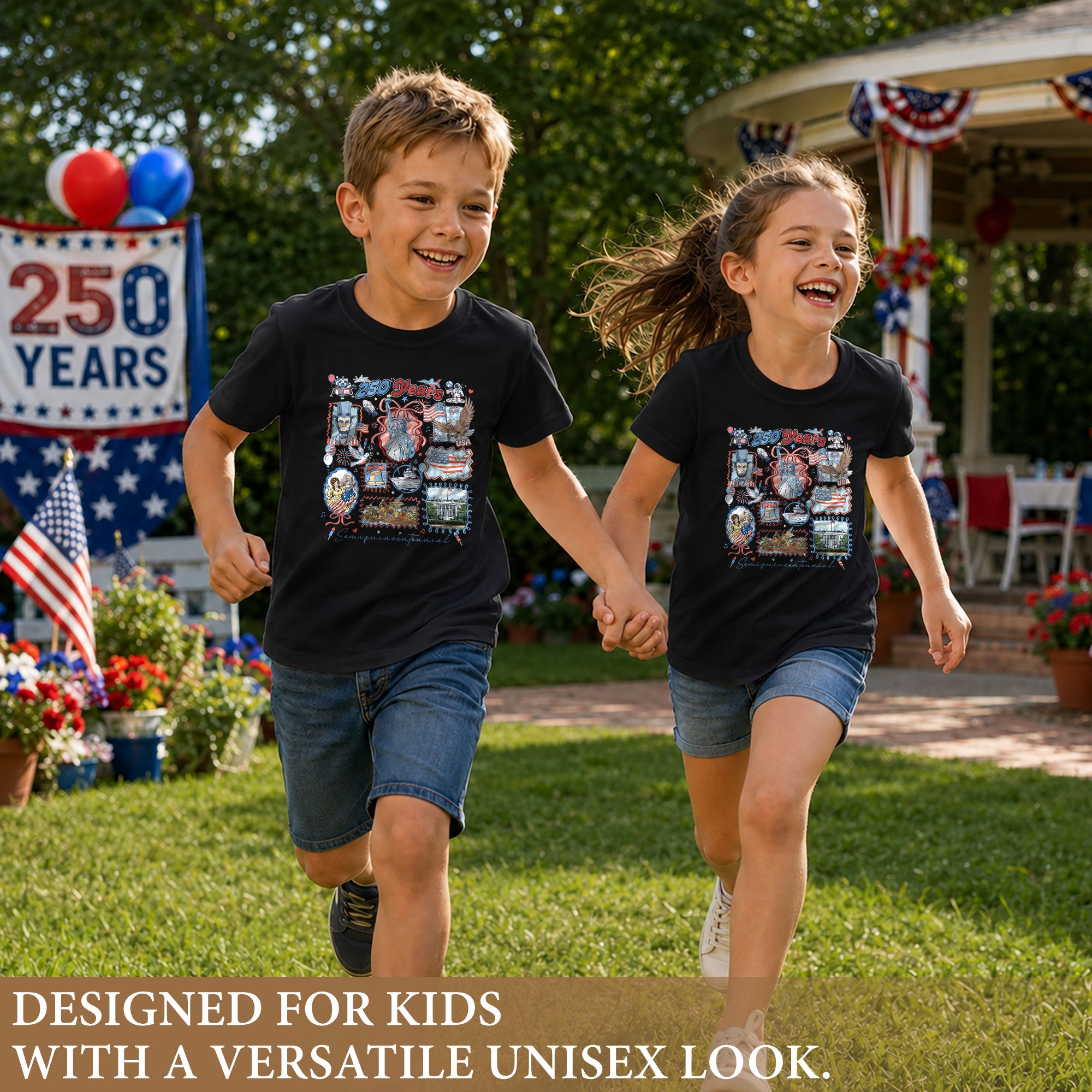 Kids T Shirt 1776-2026 Patriotic 250 Years History White House Independence Day Tee