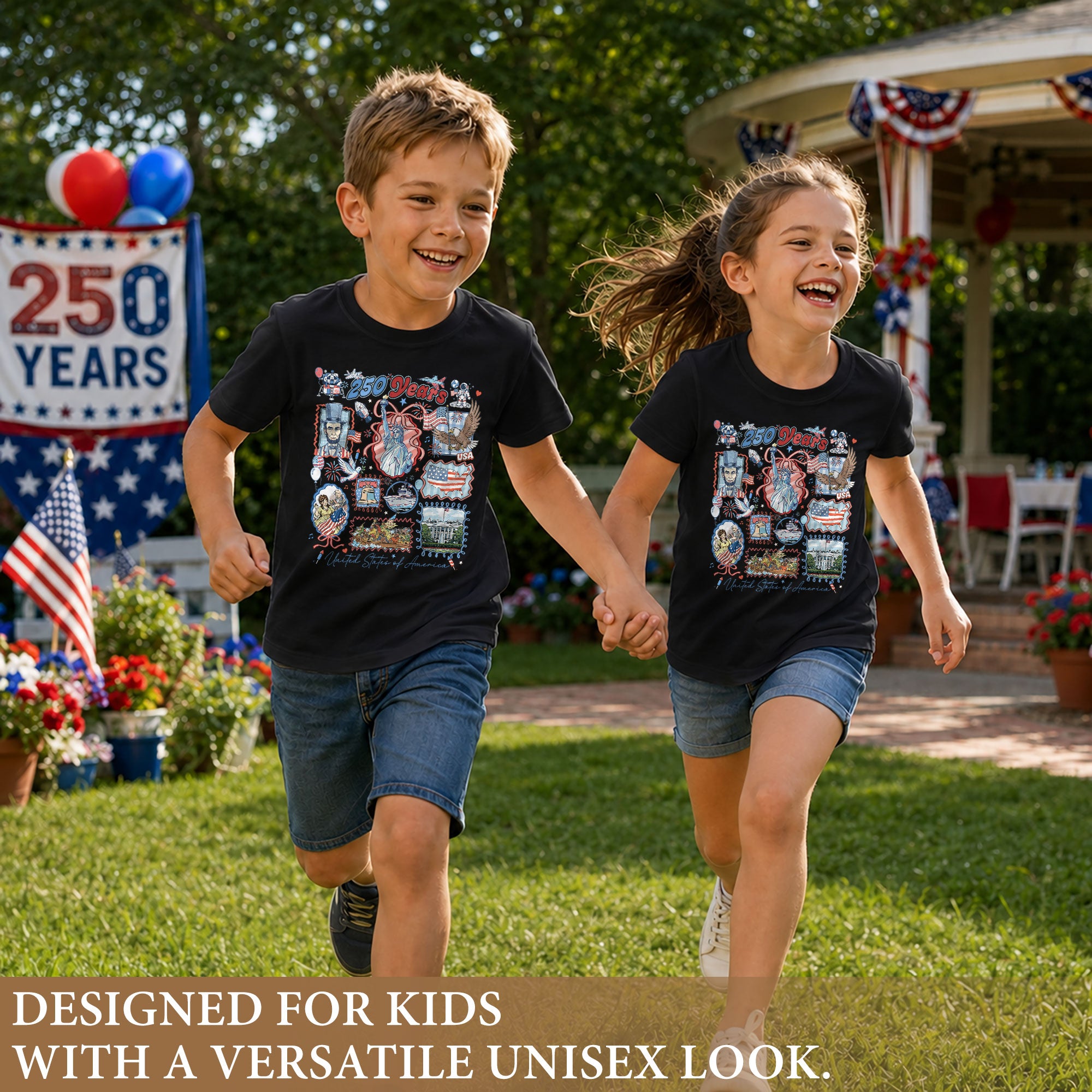 Kids T Shirt 1776-2026 Patriotic 250 Years History White House Independence Day Tee