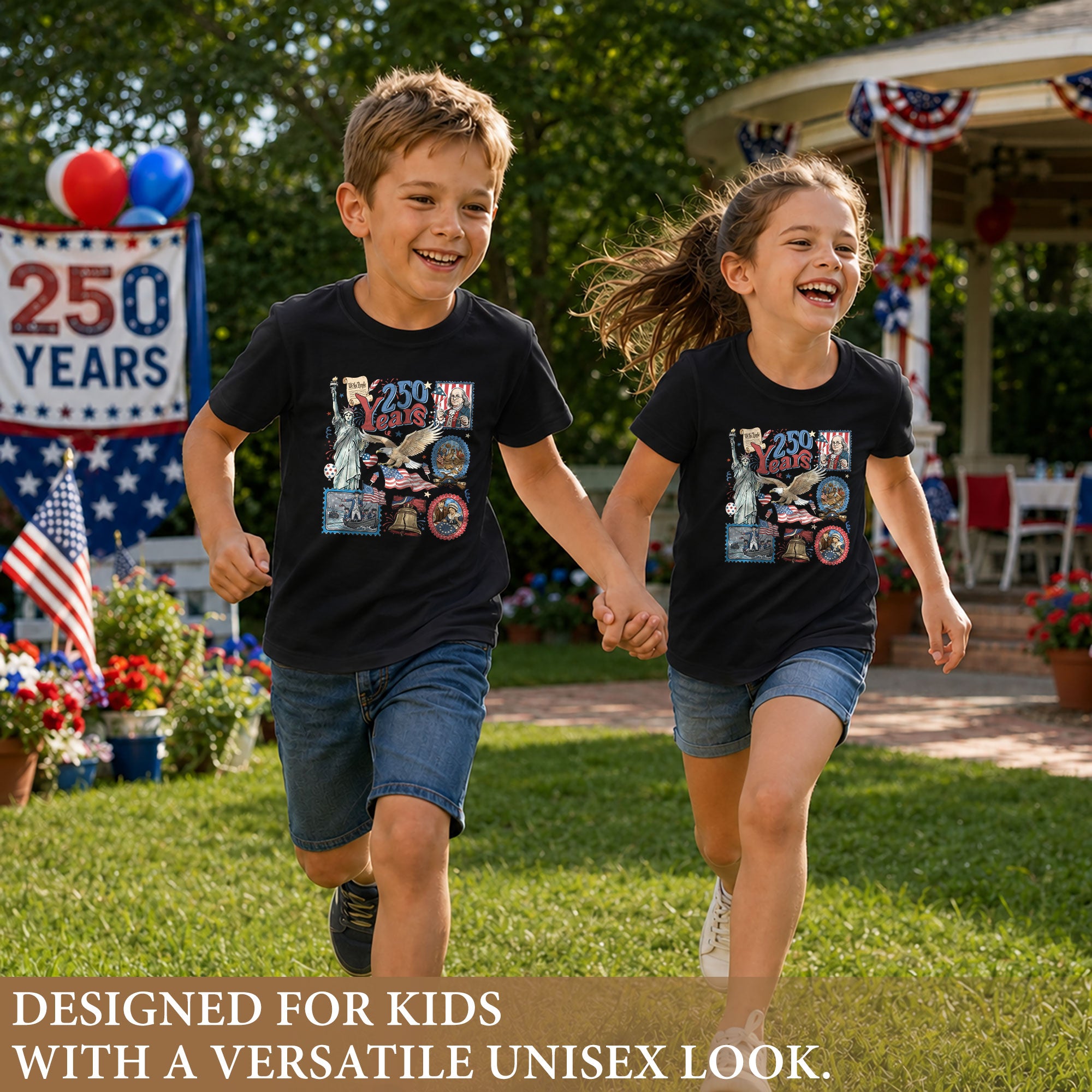 Kids Shirt 1776-2026 250th Anniversary Patriotic United States History Betsy Ross Tee