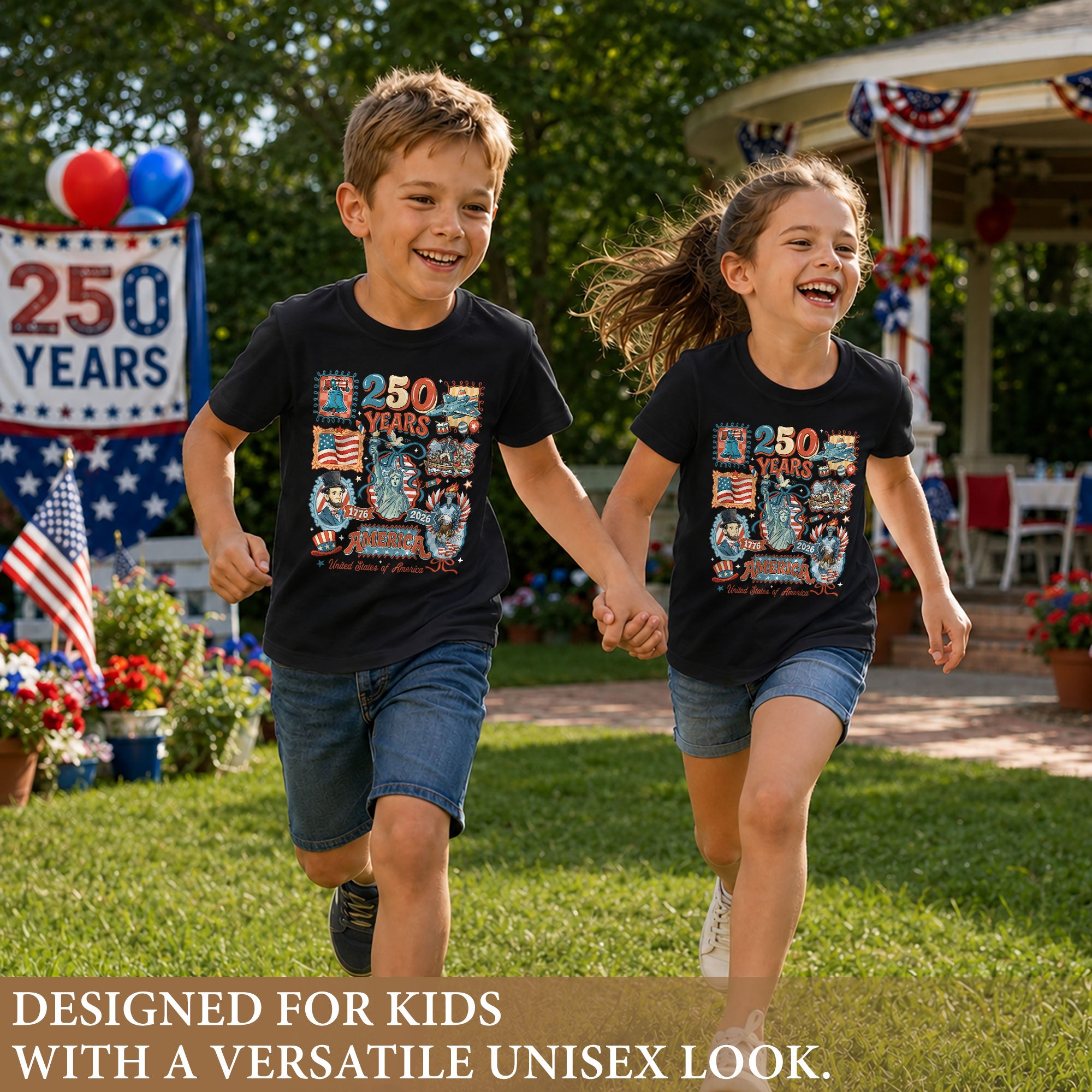 Kids T Shirt Patriotic 250 Years Eagle US Flag History 1776-2026 Independence Day Tee