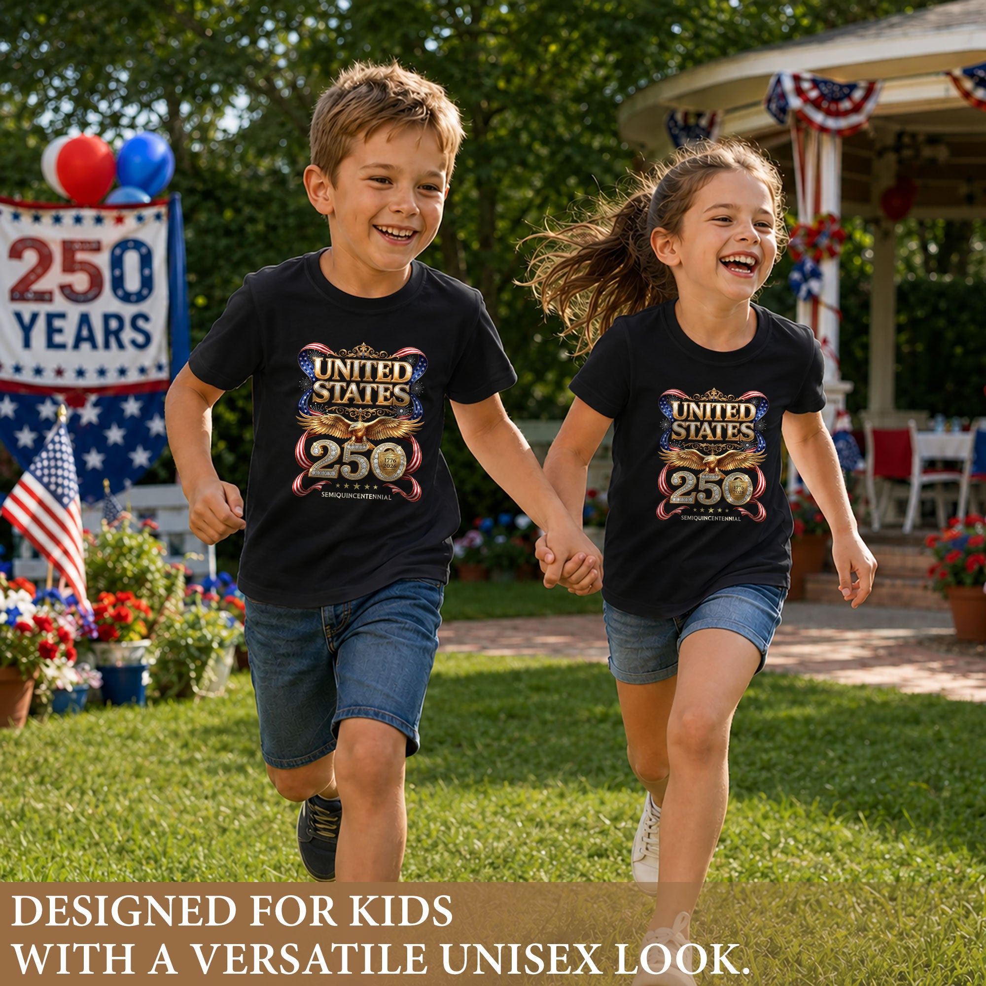 250 Years Kids T-Shirt Patriotic Golden Eagle United States American Flag Youth