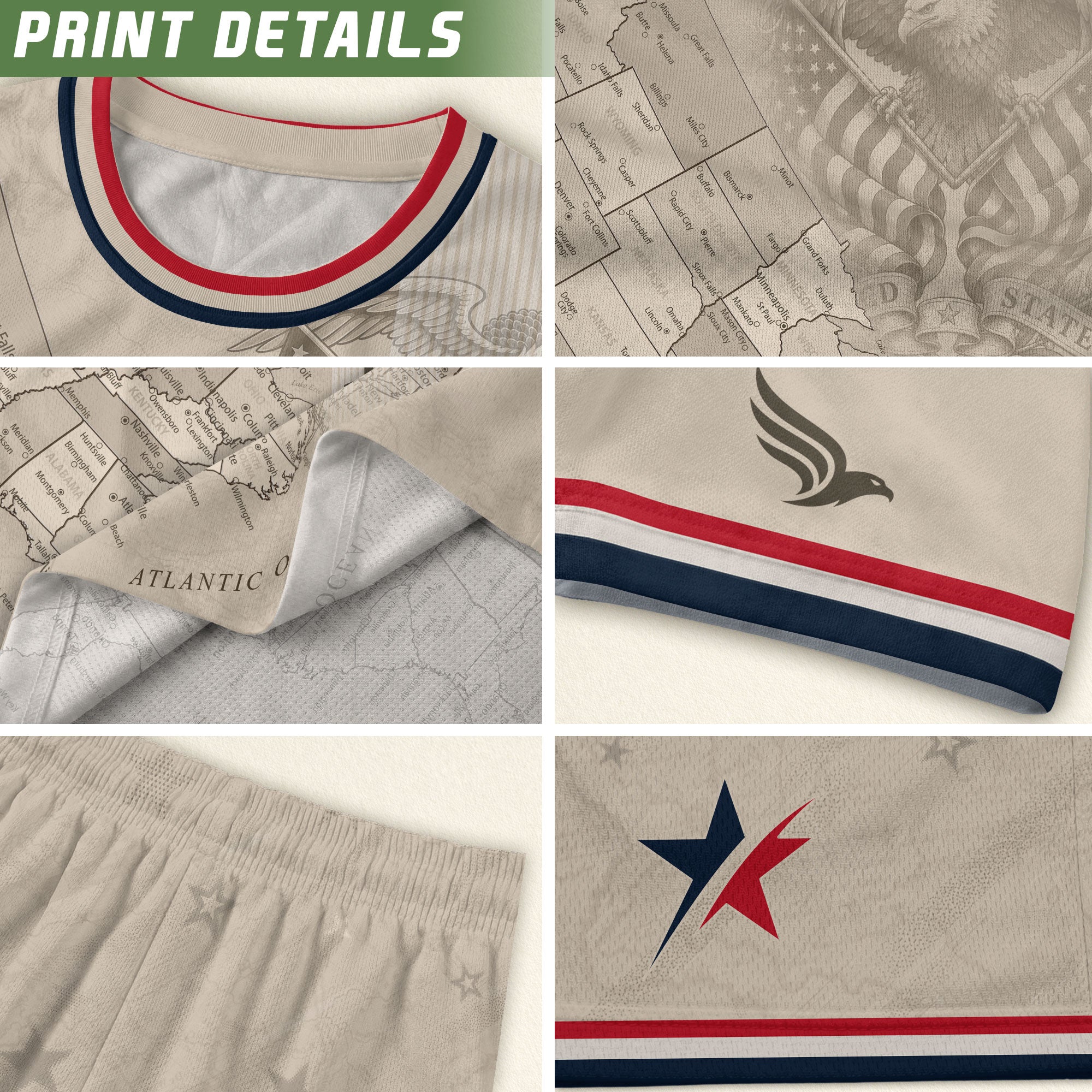 USA Soccer Jersey Navy Vintage US Map American Flag Shirt Patriotic Beige Soccer Fan