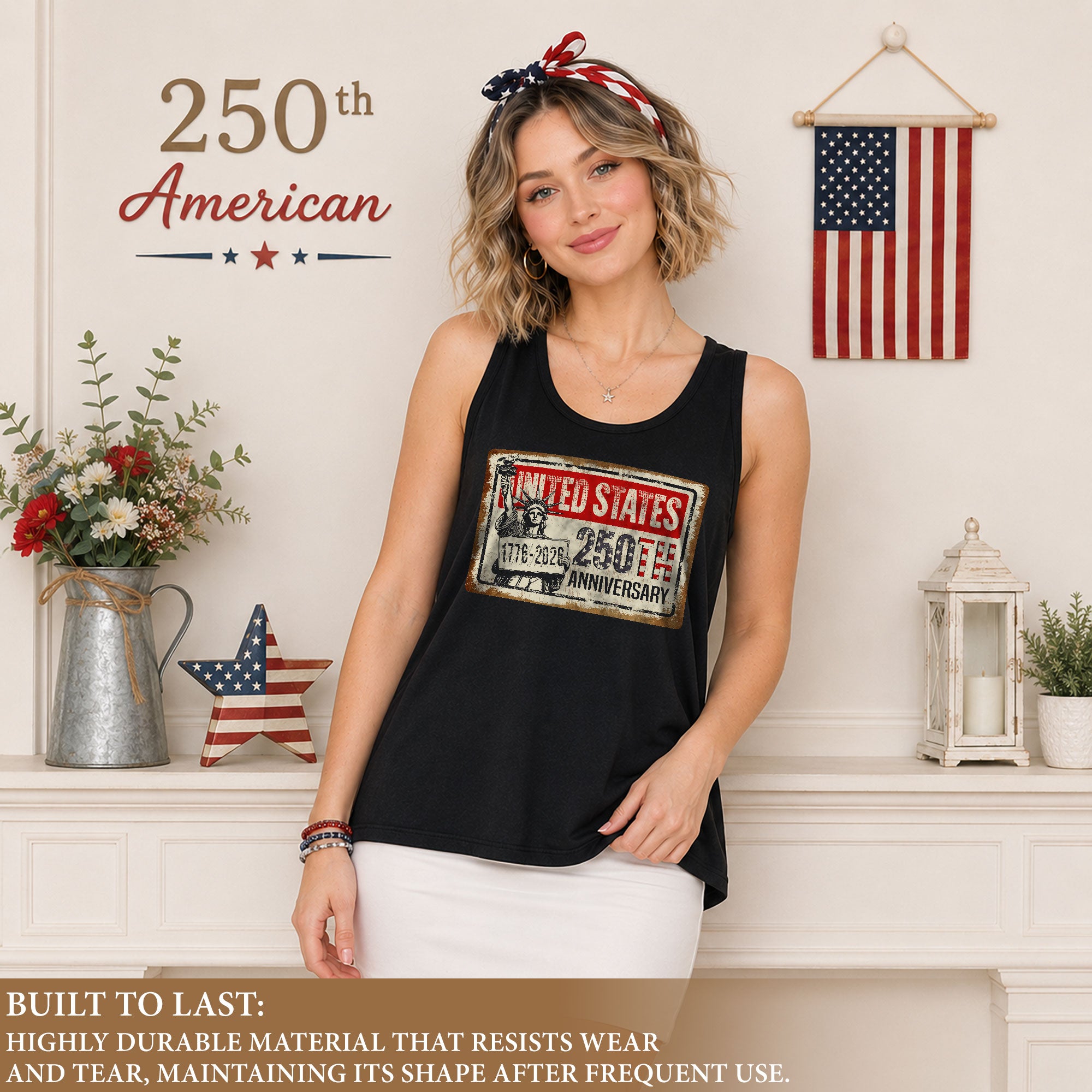 United States 250th Anniversary Tank Top Women Vintage Liberty Sign Patriotic Shirt