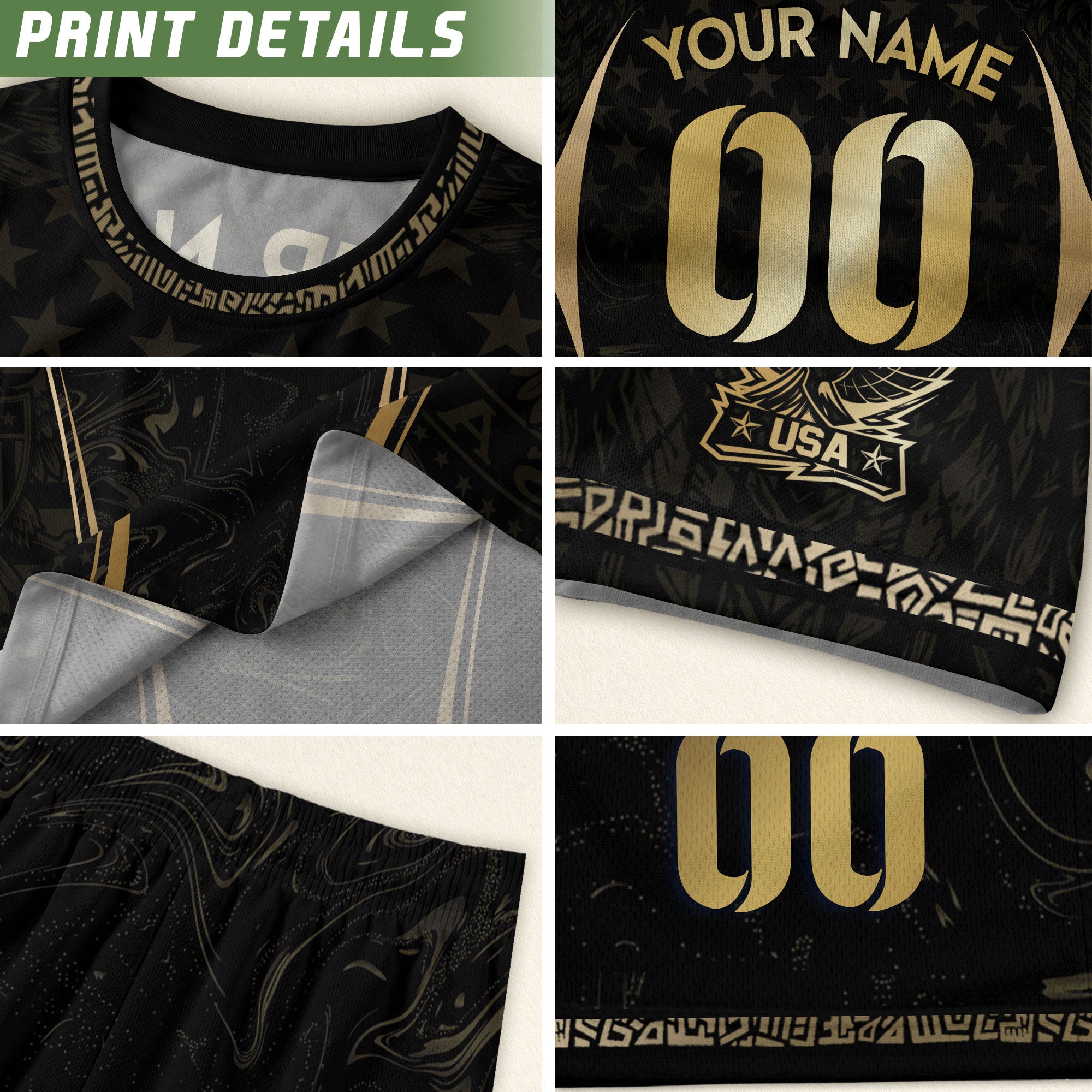 Men Sport T Shirt Outfits Personalized Custom Name USA Metallic Stars Soccer Jersey