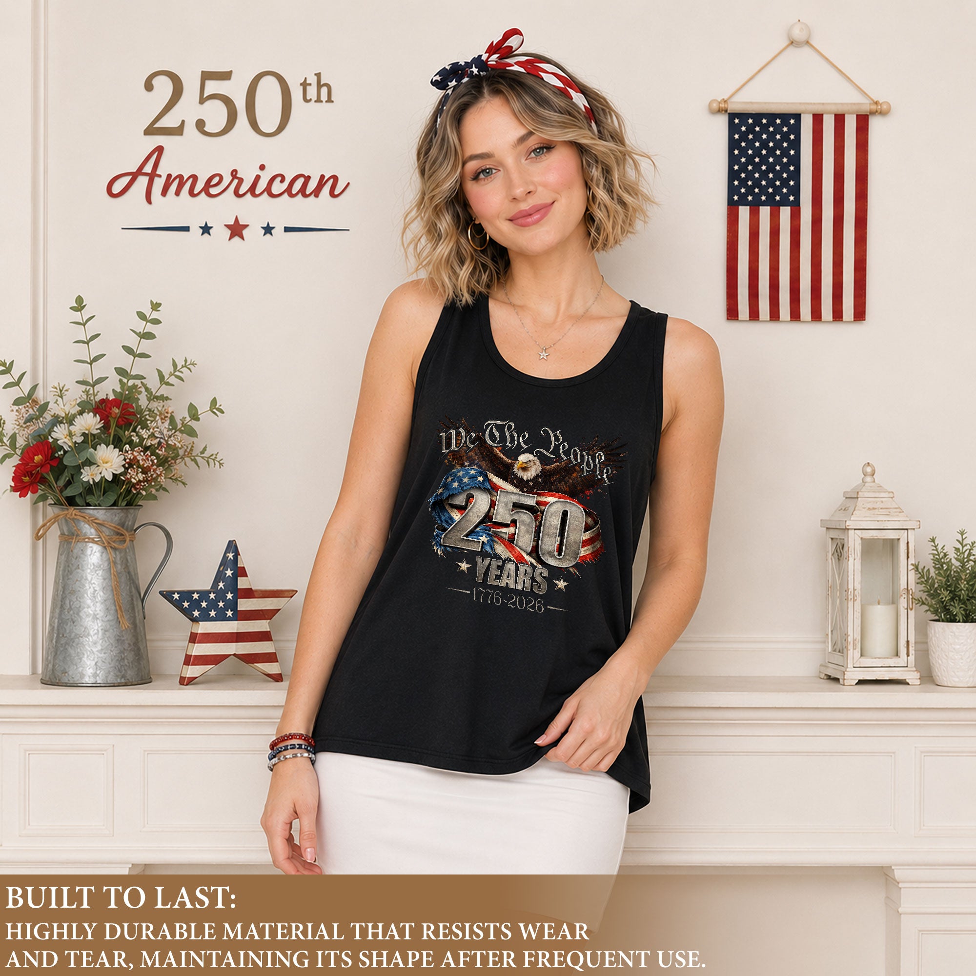 We the People 250 Years Eagle Tank Top | Patriotic 1776-2026 Flag Women Shirt