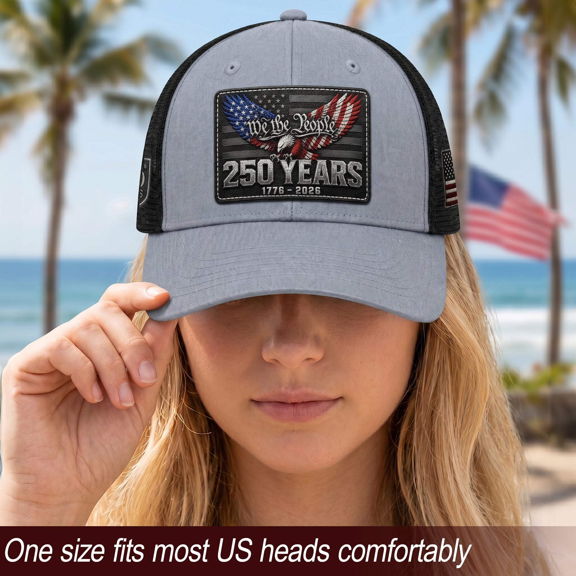 We The People 250 Years Hat - US Patriotic 1776-2026 American Flag Mesh Trucker Cap