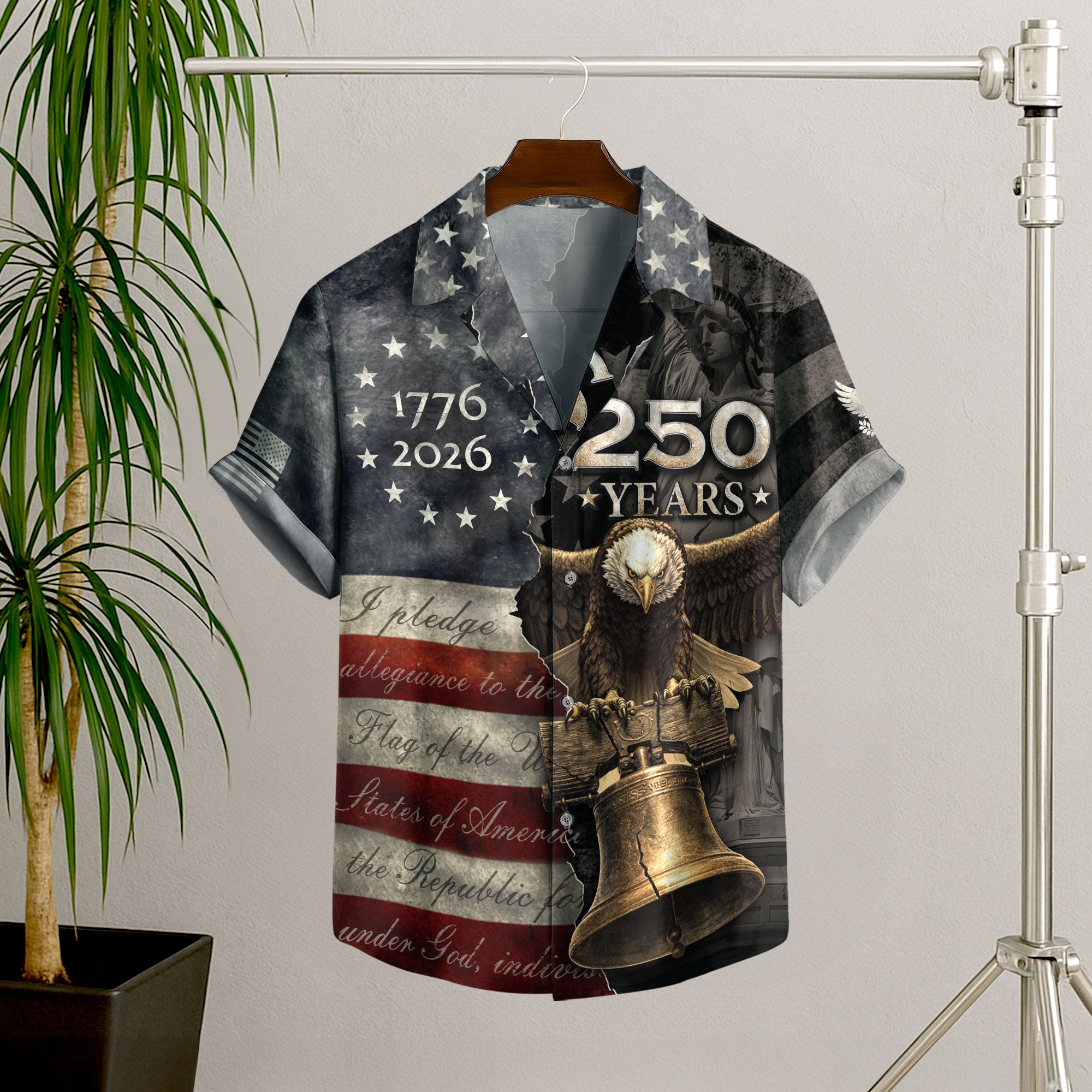 Hawaiian Shirt 250th Anniversary US Flag Pledge of Allegiance Vintage Eagle