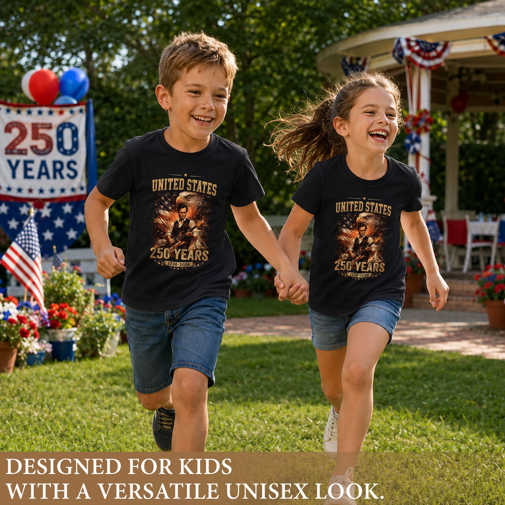 Kids America 250 Years T-Shirt 1776–2026 Lincoln Eagle Patriotic Youth Graphic Tee