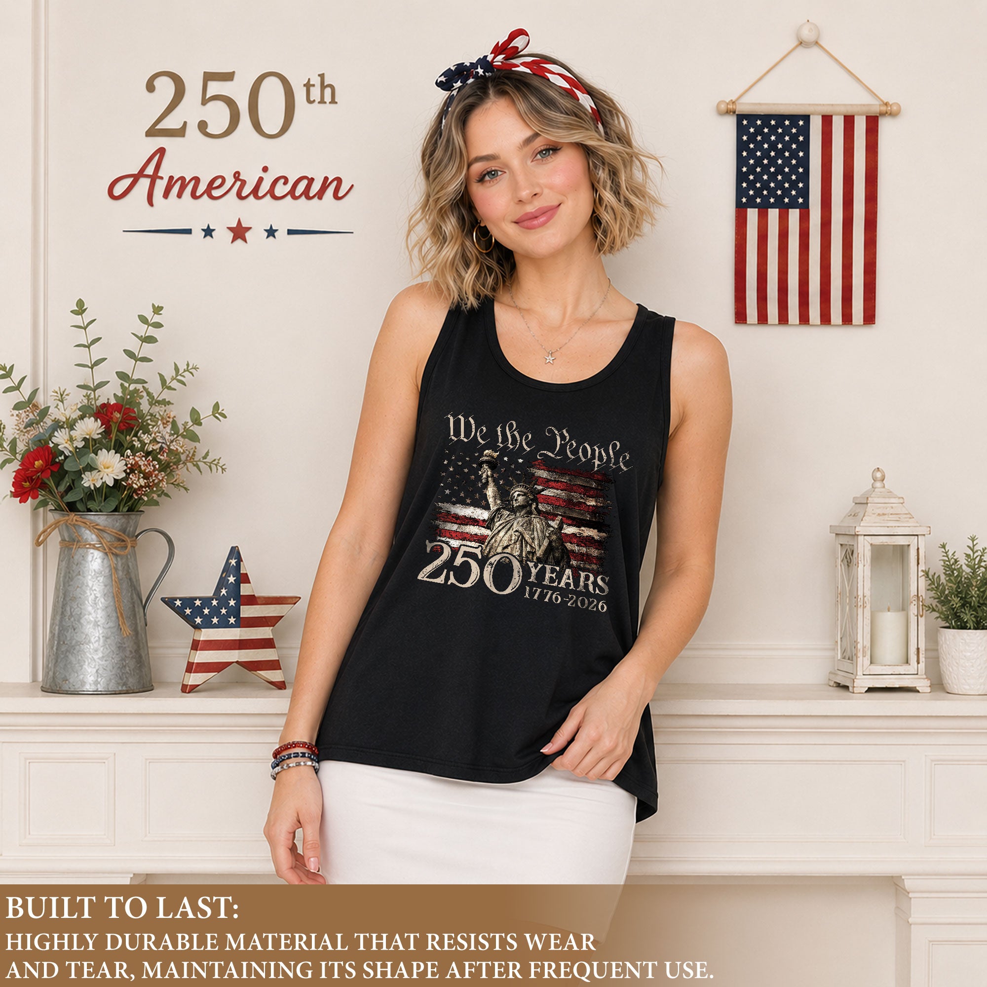 We the People 250 Years Statue of Liberty Tank Top | Patriotic 1776-2026 Women Shirt