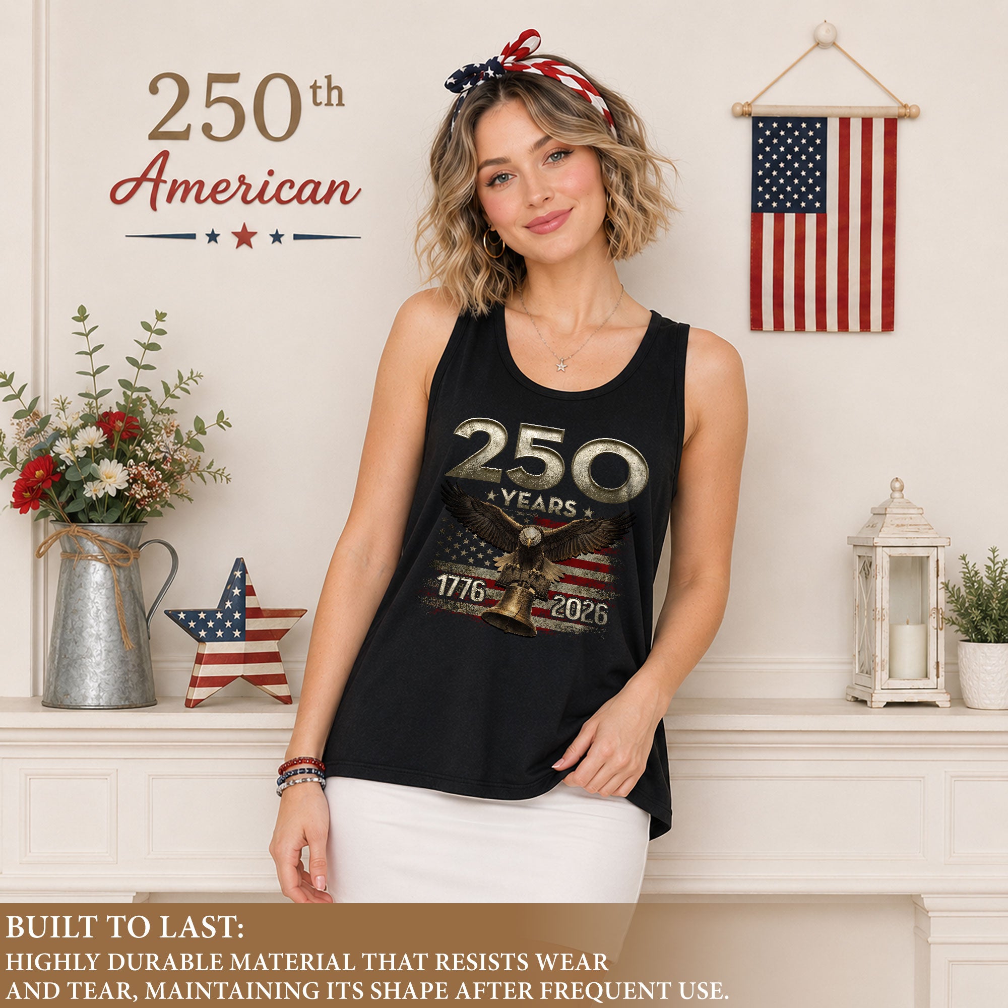 Patriotic 250 Years Eagle Liberty Bell Tank Top | Vintage 1776-2026 Women Shirt