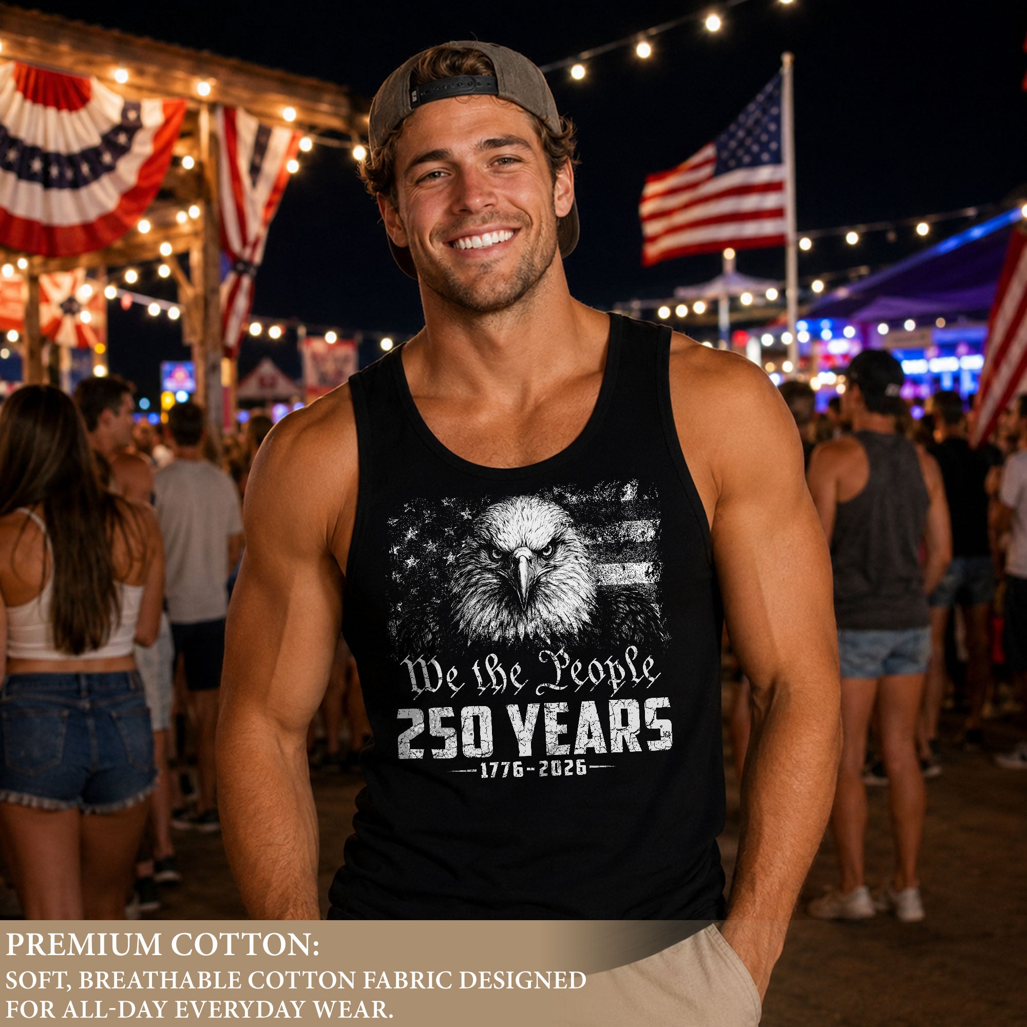 USA 1776-2026 Mens Tank Top Patriotic 250 Years Bald Eagle Vintage American Flag