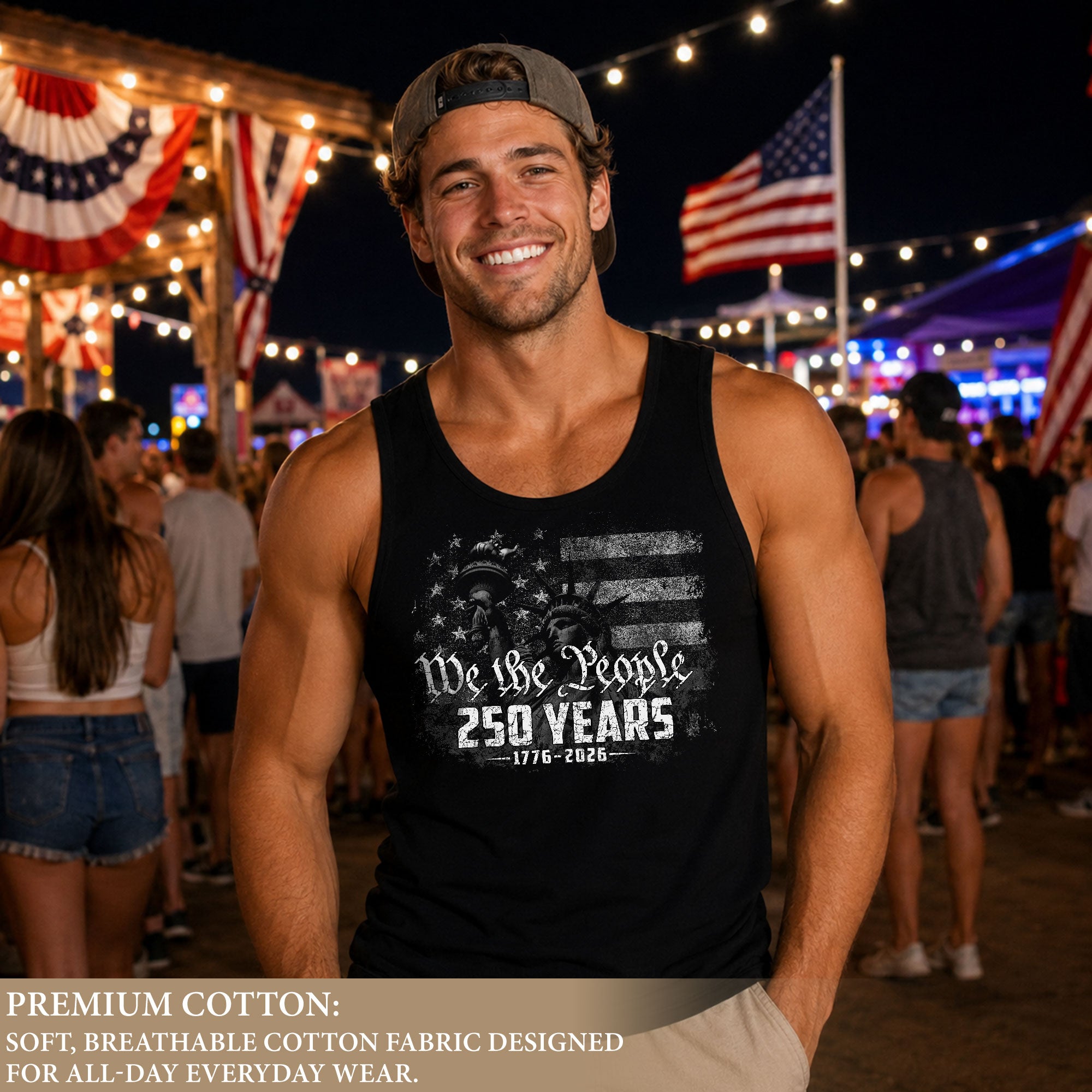 USA 1776-2026 Mens Tank Top Patriotic 250 Years Liberty Vintage American Flag