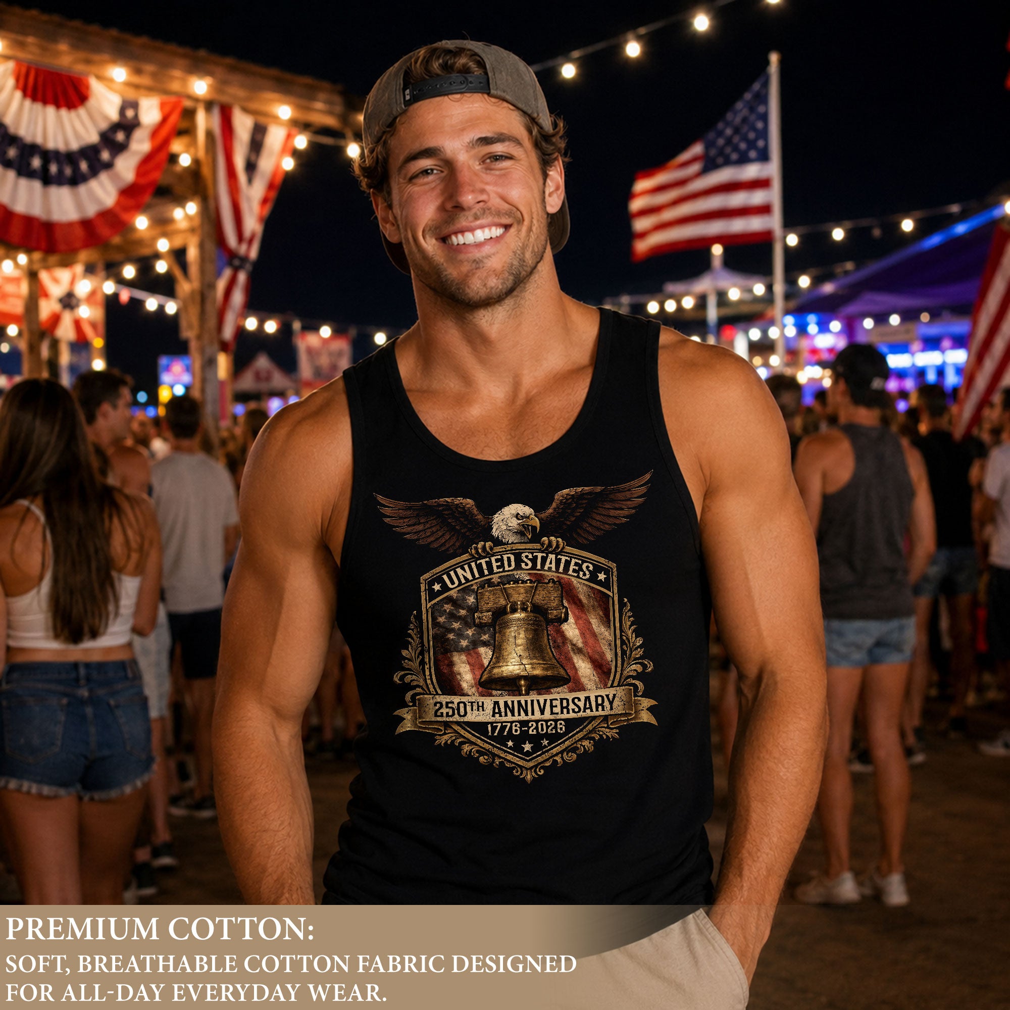 Independence 1776-2026 Mens Tank Top Patriotic 250 Years Eagle Golden Shield