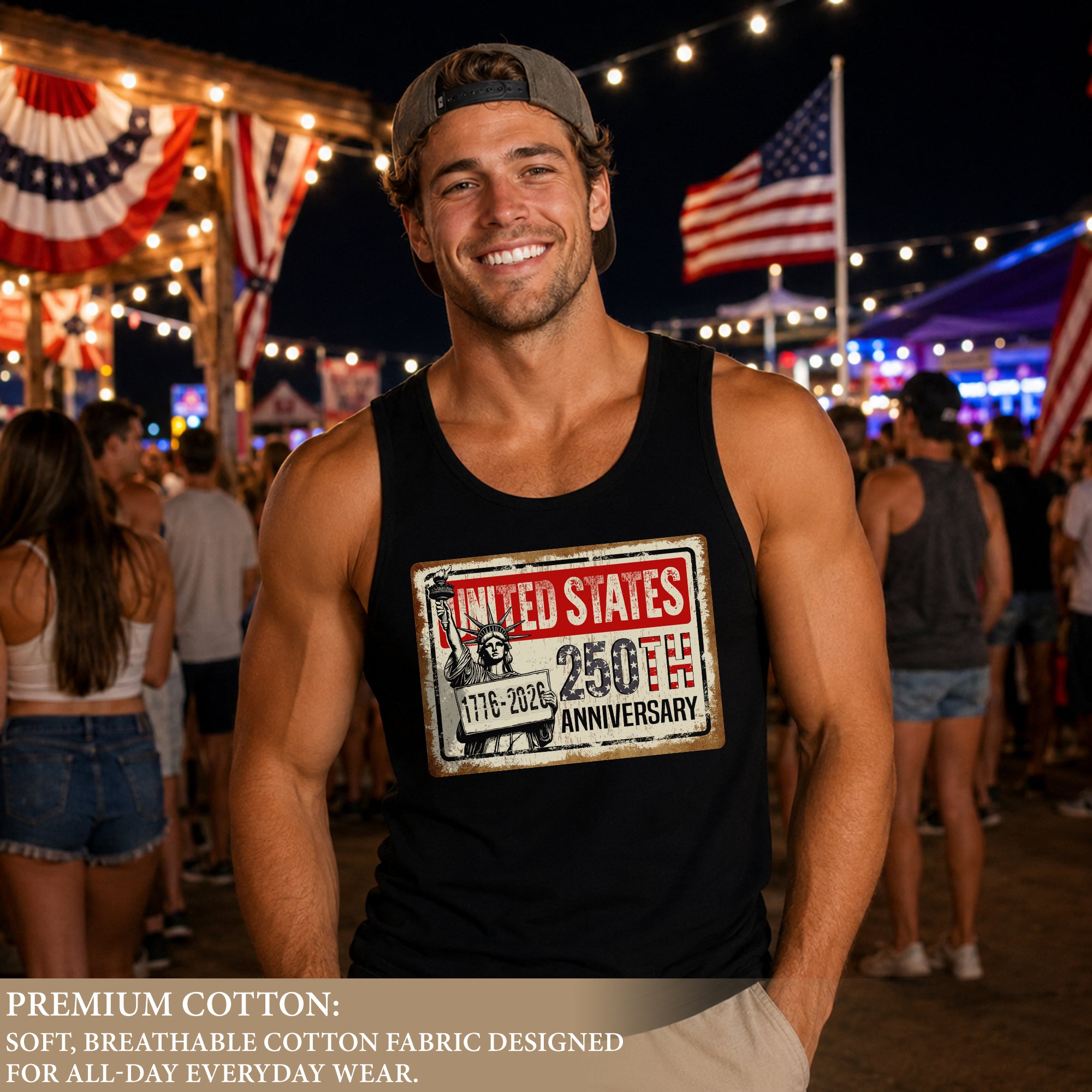 Tank Top Men Statue Of Liberty 1776-2026 United States 250th Anniversary Patriotic Vest