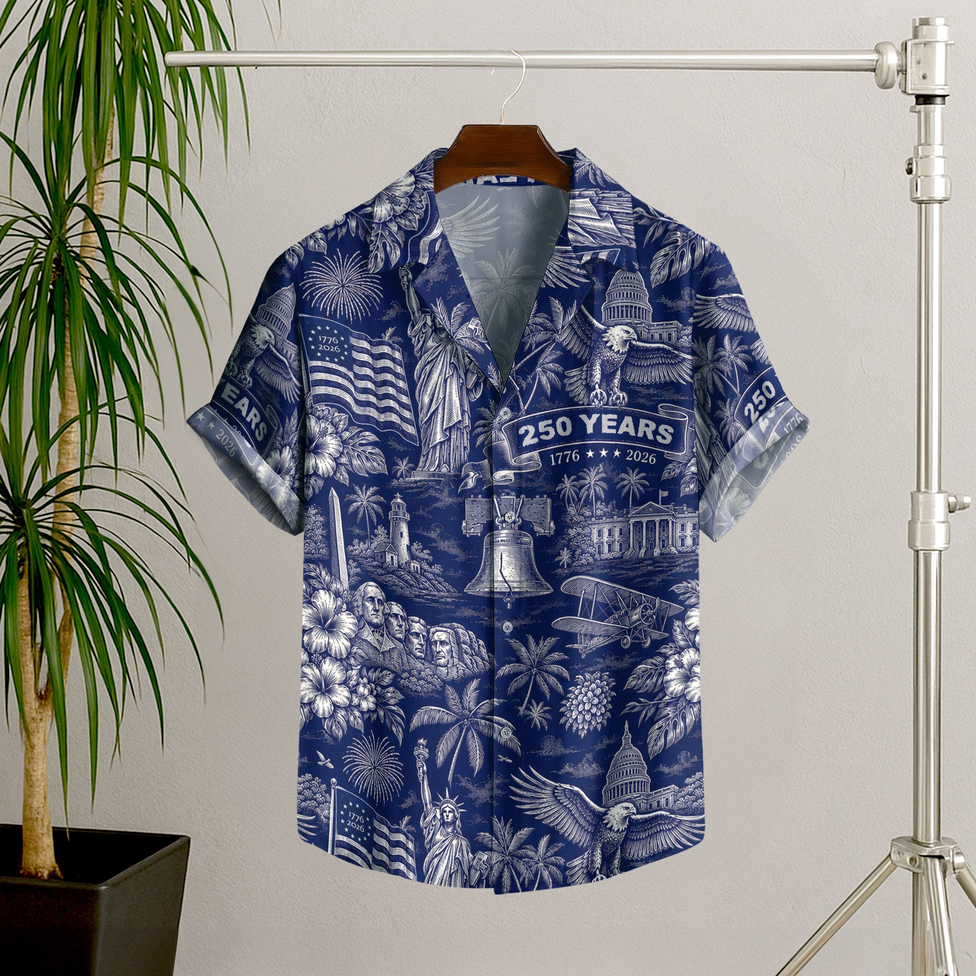 Hawaiian Shirt 250th Anniversary Vintage Patriotic Blue Toile All Over Print
