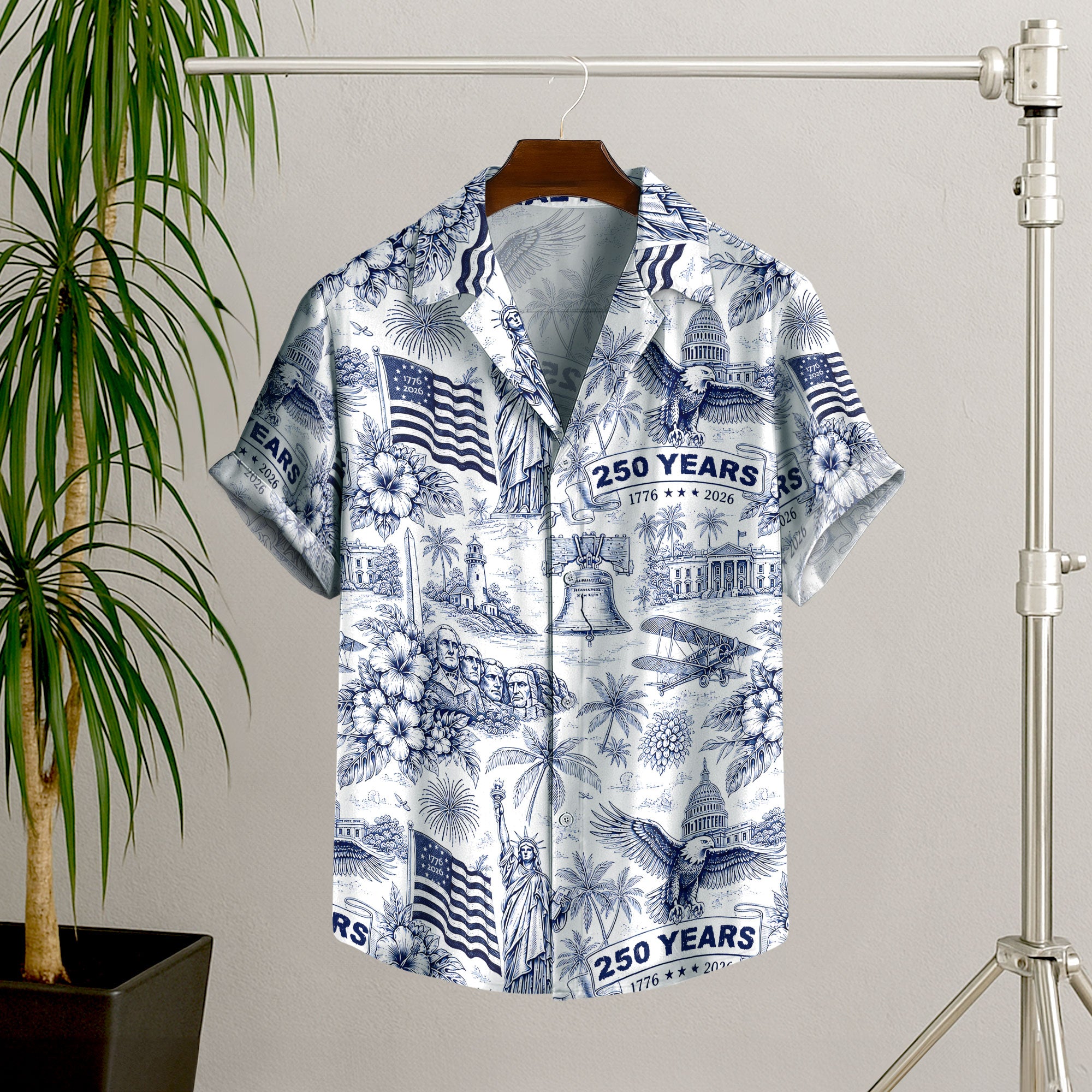 Hawaiian Shirt 250th Anniversary Vintage Patriotic White Toile All Over Print