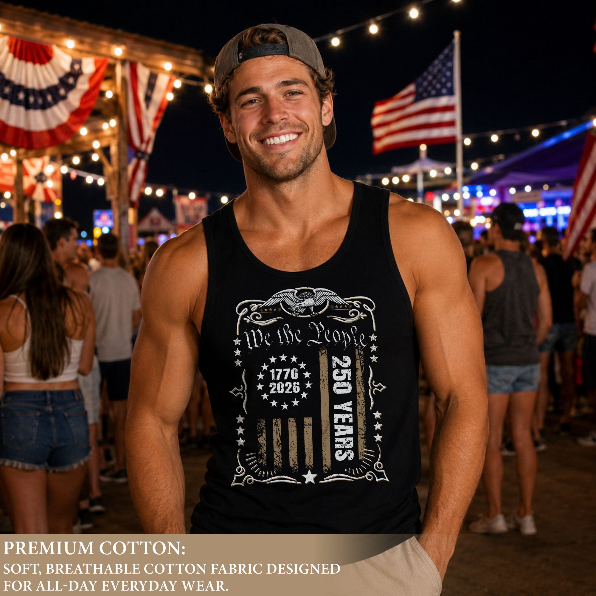We The People Flag Tank Top 1776-2026 Patriotic Vintage Men Graphic Shirt