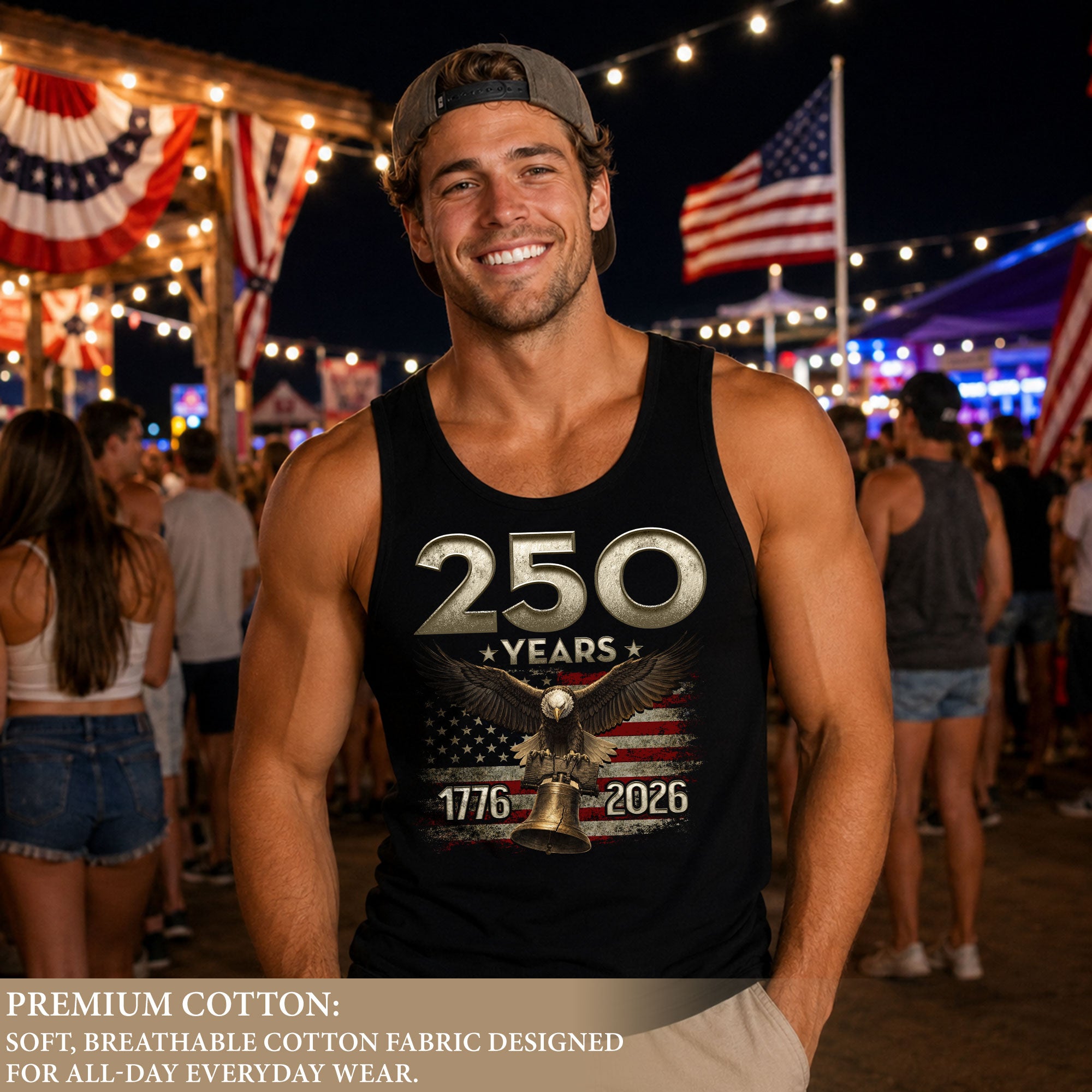 Patriotic Men Tank Top 1776-2026 250 Years Bald Eagle Liberty Bell American Flag Shirt