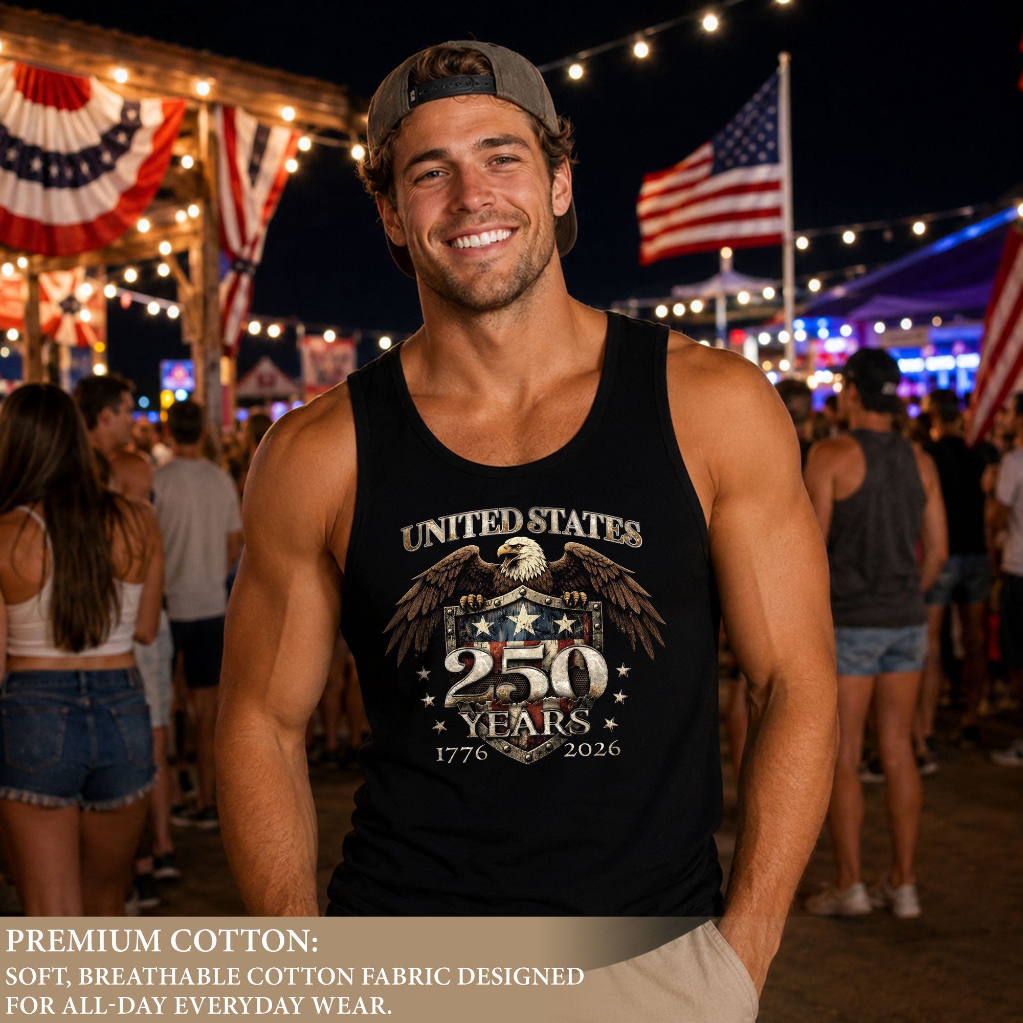 United States 1776-2026 Men Tank Top Patriotic 250 Years Bald Eagle American Flag Shield Shirt