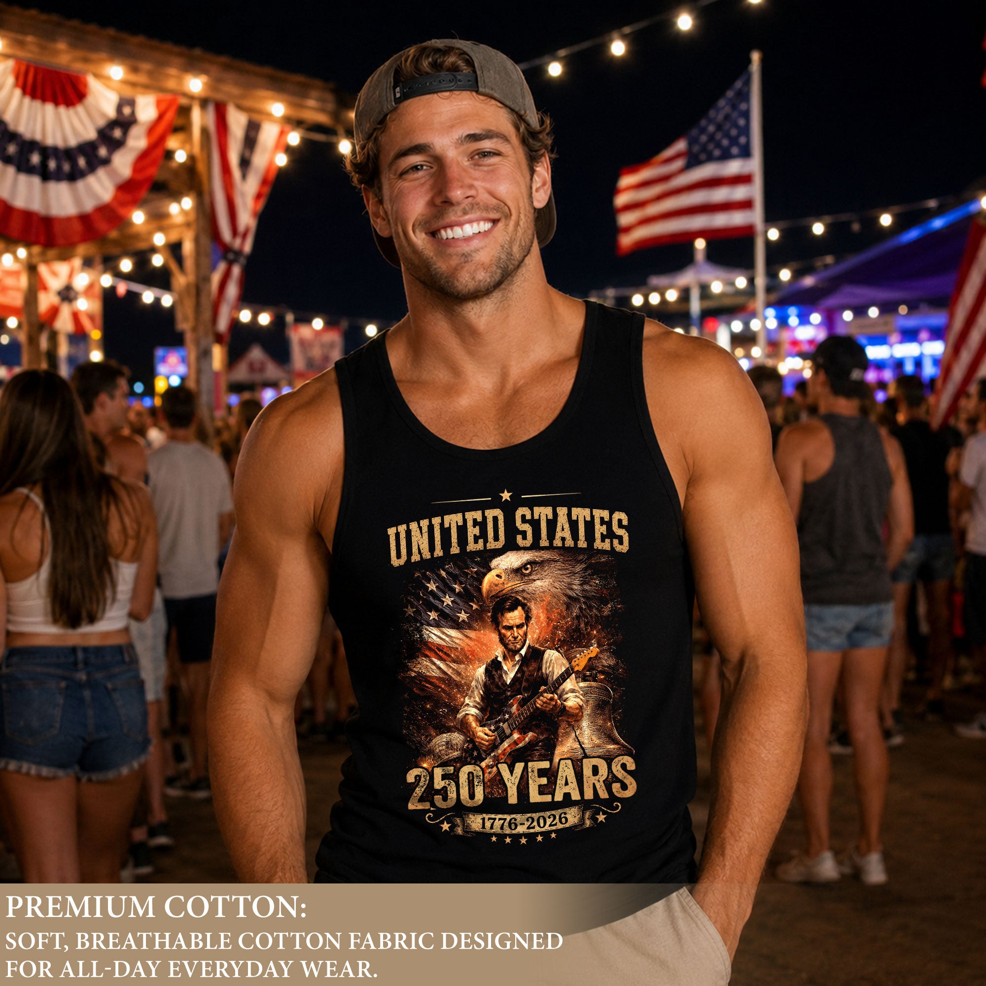 Eagle Abraham Lincoln Guitar Tank Top 1776-2026 Patriotic Vintage Men Graphic Gym Shirt