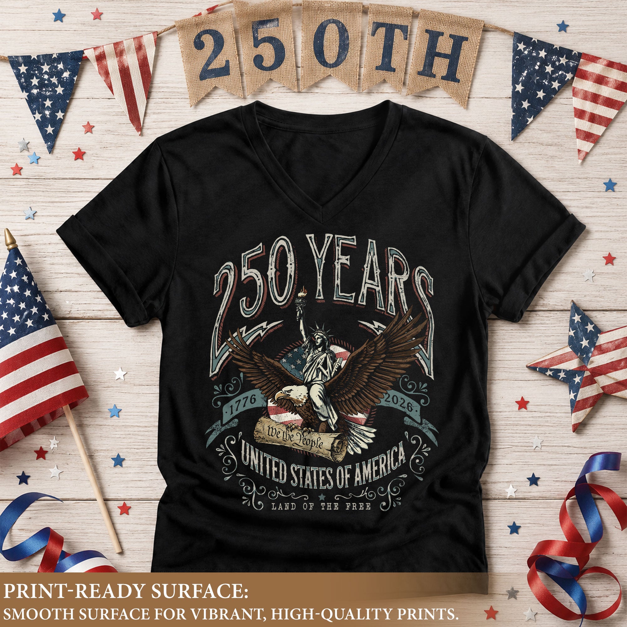Womens 250 Years Liberty Eagle V Neck Shirt Vintage Patriotic 1776 2026 Graphic Tee