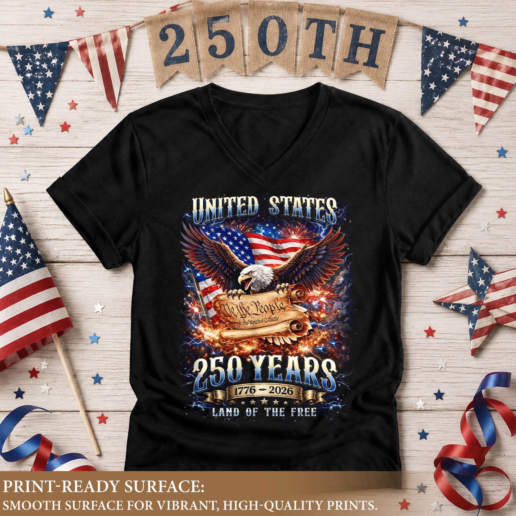 United States 250 Years Womens V Neck Shirt Retro We The People Firework Eagle Top