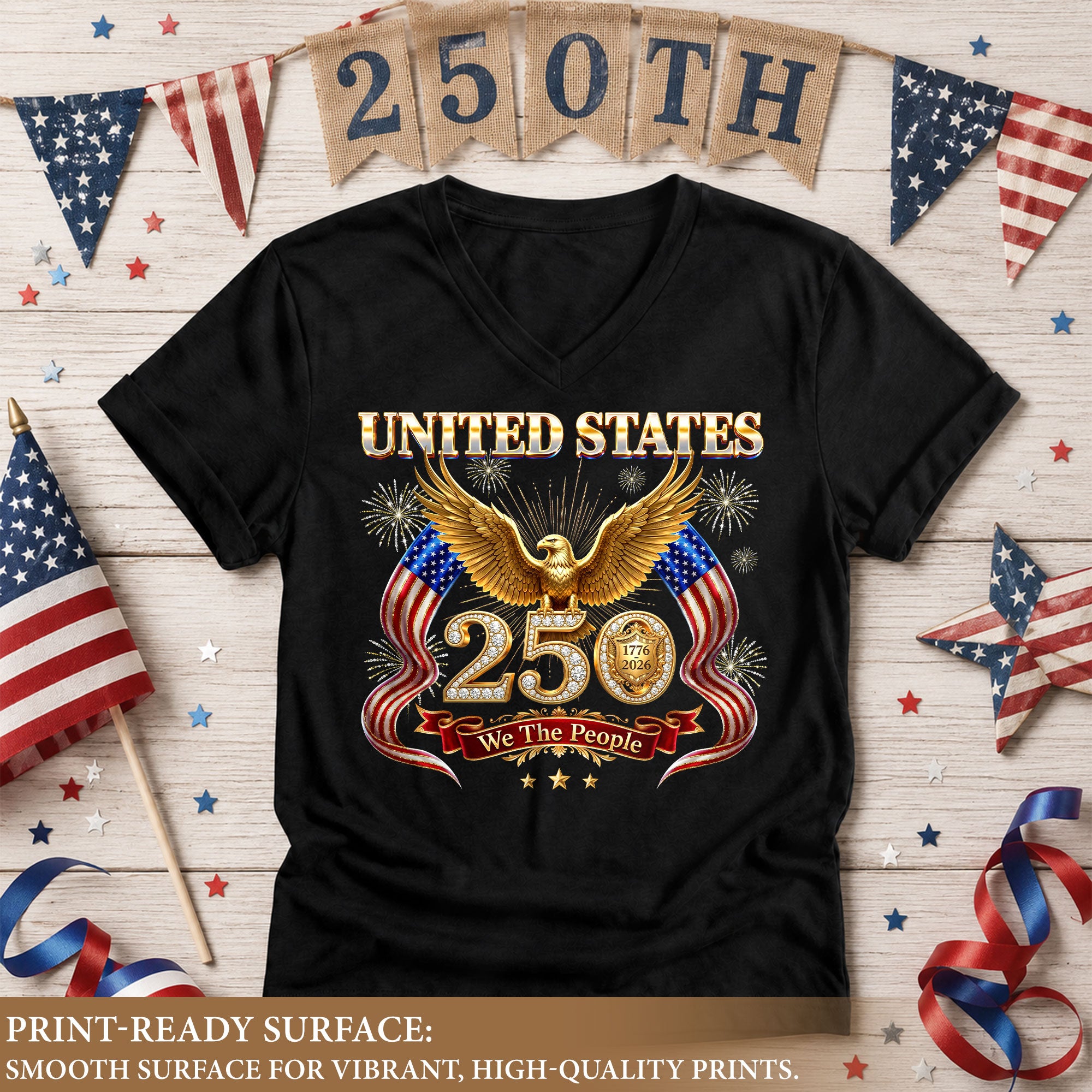 United States 250 Year Anniversary T Shirt Patriotic American V Neck Graphic Tee Unisex