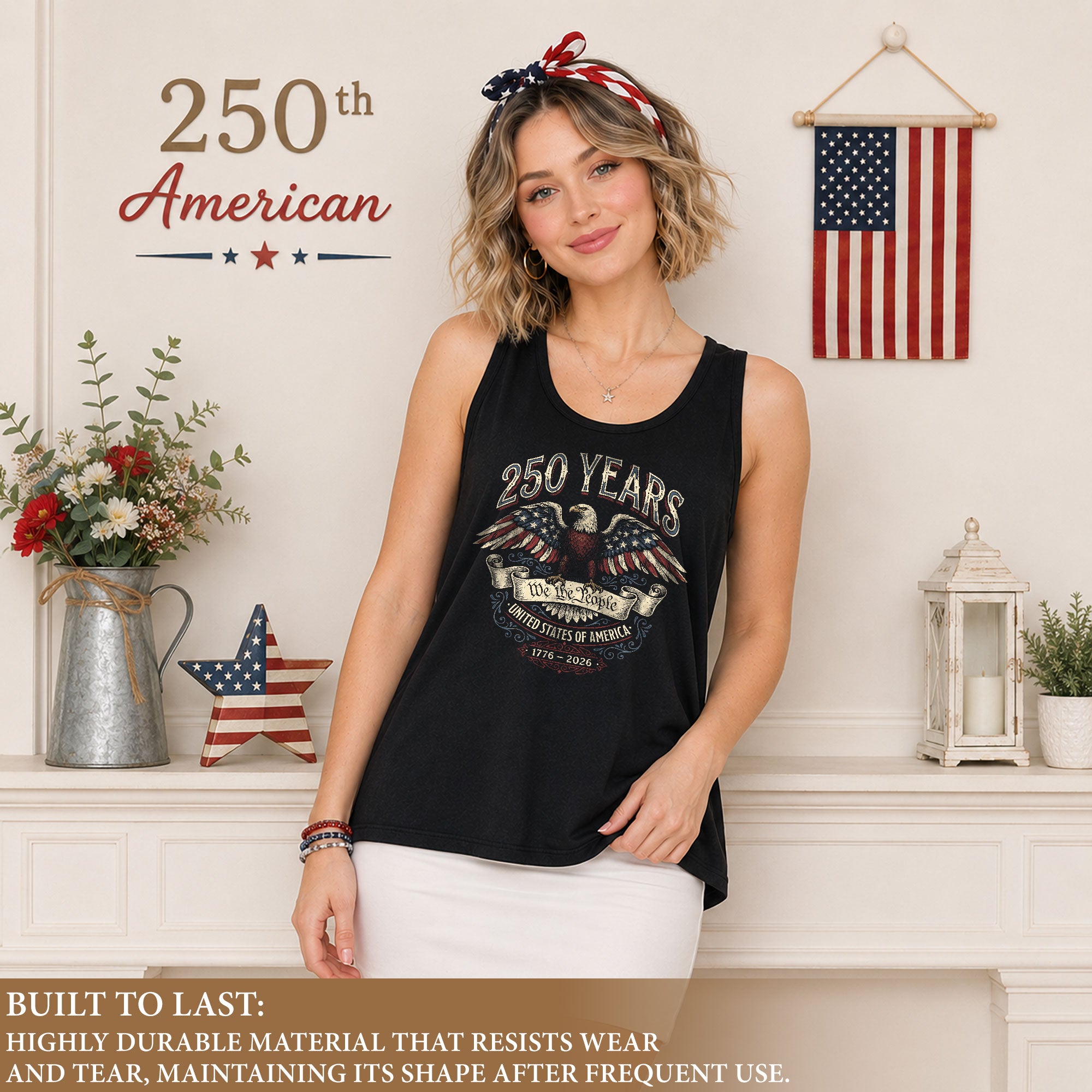 American Flag Eagle Womens Tank Top Vintage Patriotic 1776 2026 Sleeveless Shirt