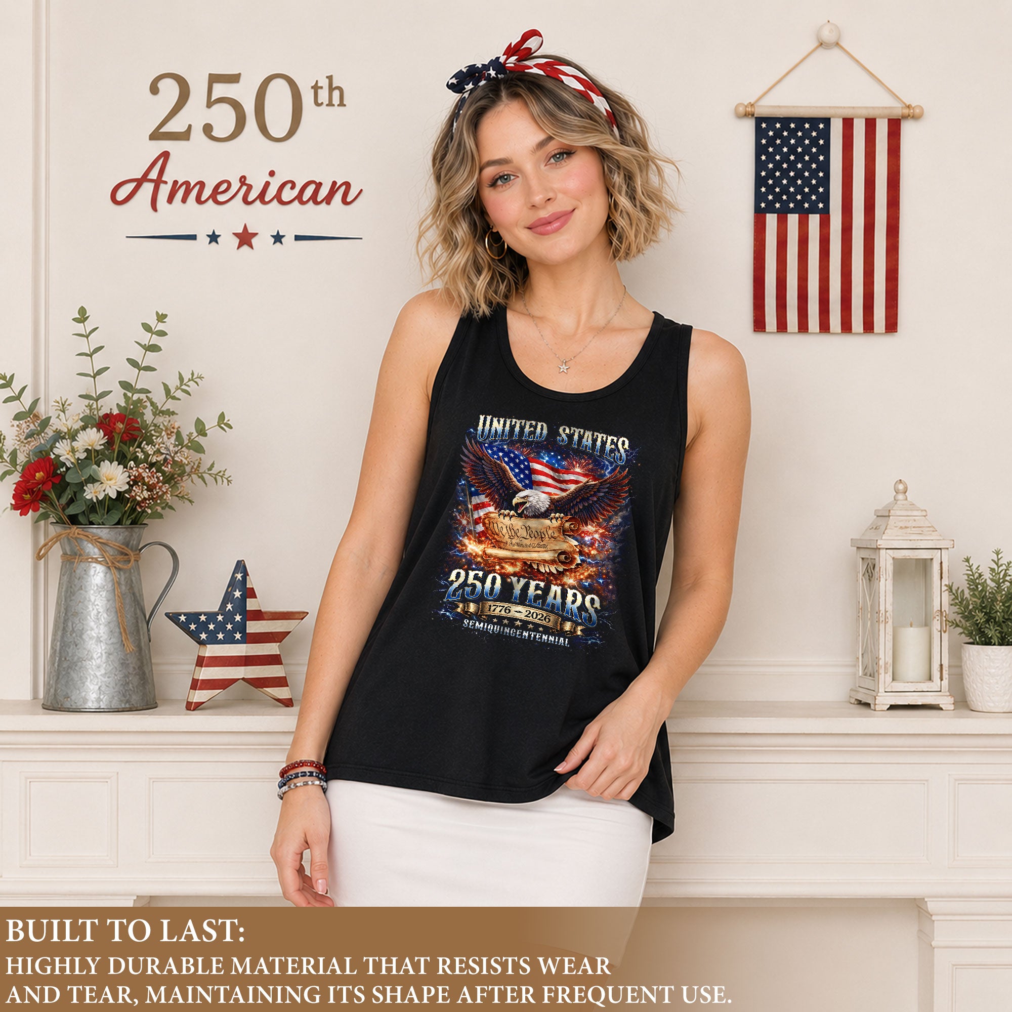 States 1776 2026 Womens Tank Top Retro We The People Bright Eagle Graphic Top