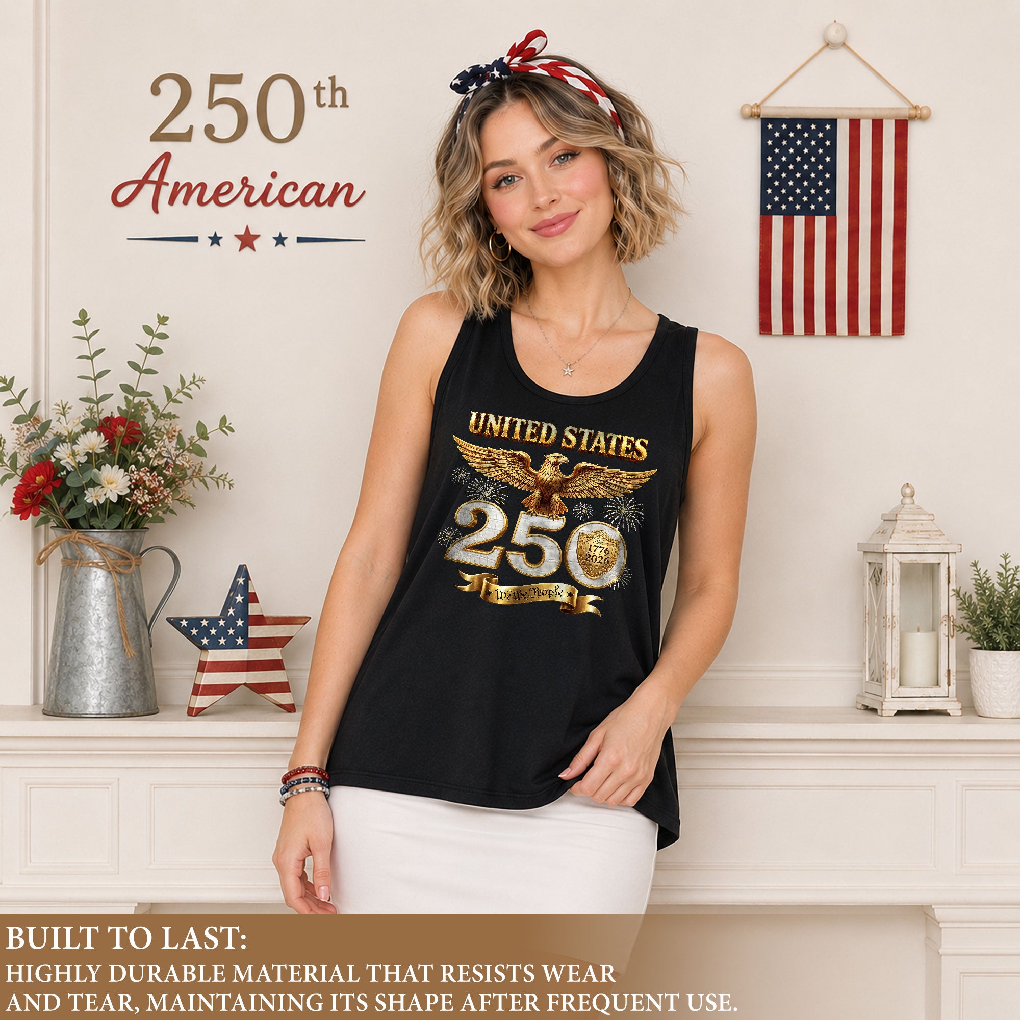 United States Tank Top Women Patriotic Eagle 1776 2026 We The People 250th Shirt