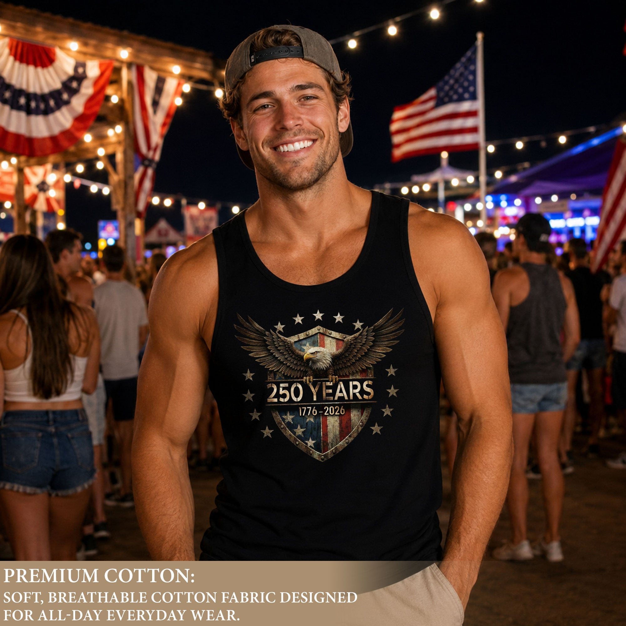 Men Tank Top Patriotic Bald Eagle 1776-2026 250 Years American Flag Shield Stars Vest