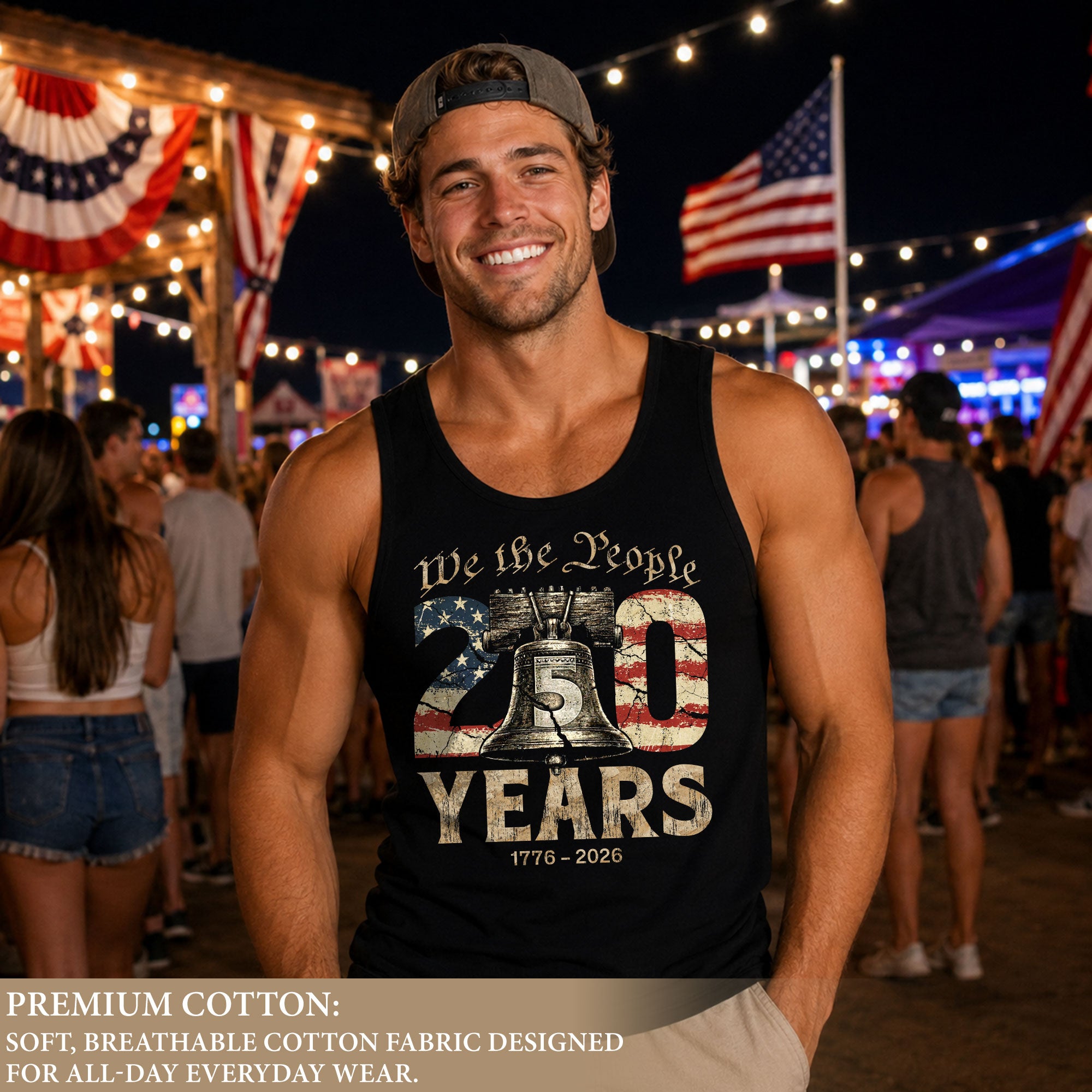 Men Tank Top Patriotic We The People 1776-2026 250 Years Liberty Bell American Flag Vest