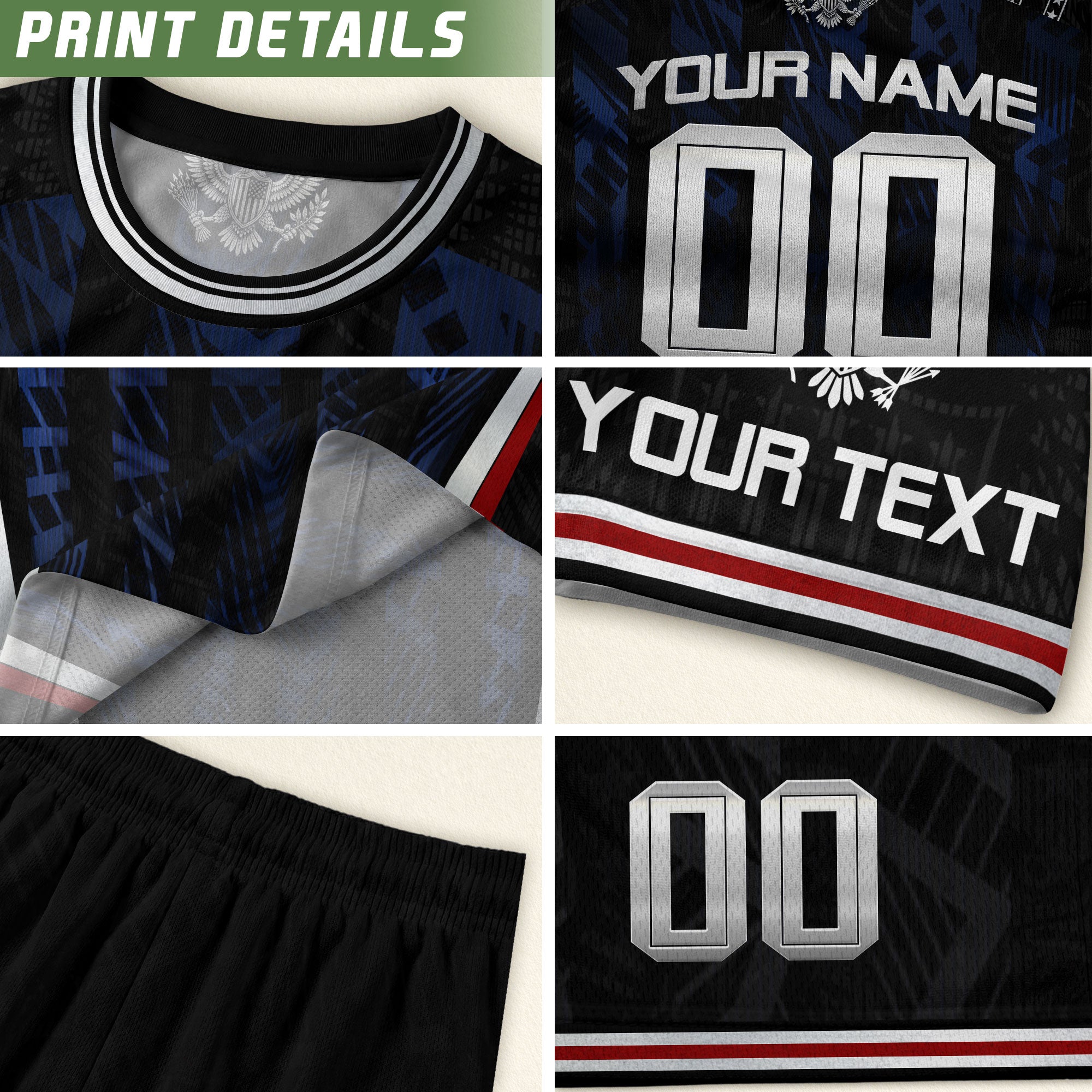 USA Soccer Jersey Custom Name Number Patriotic Black Stripes Football Team Shirt