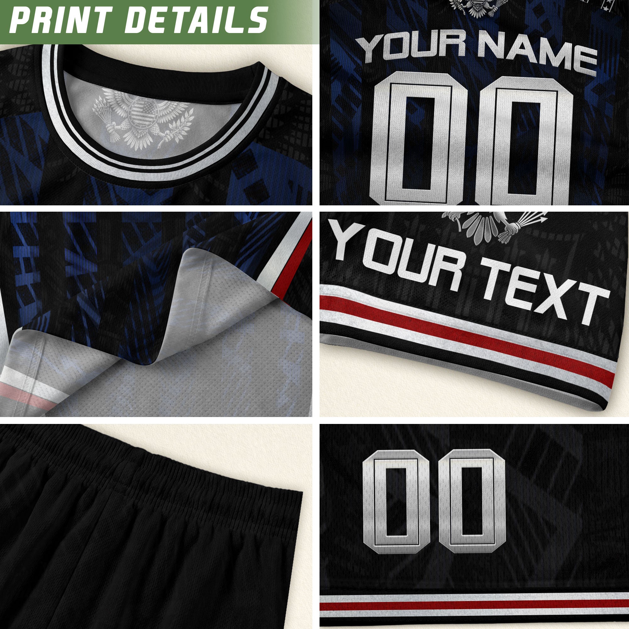 USA Soccer Jersey Custom Name Number Patriotic Black Stripes Football Team Shirt