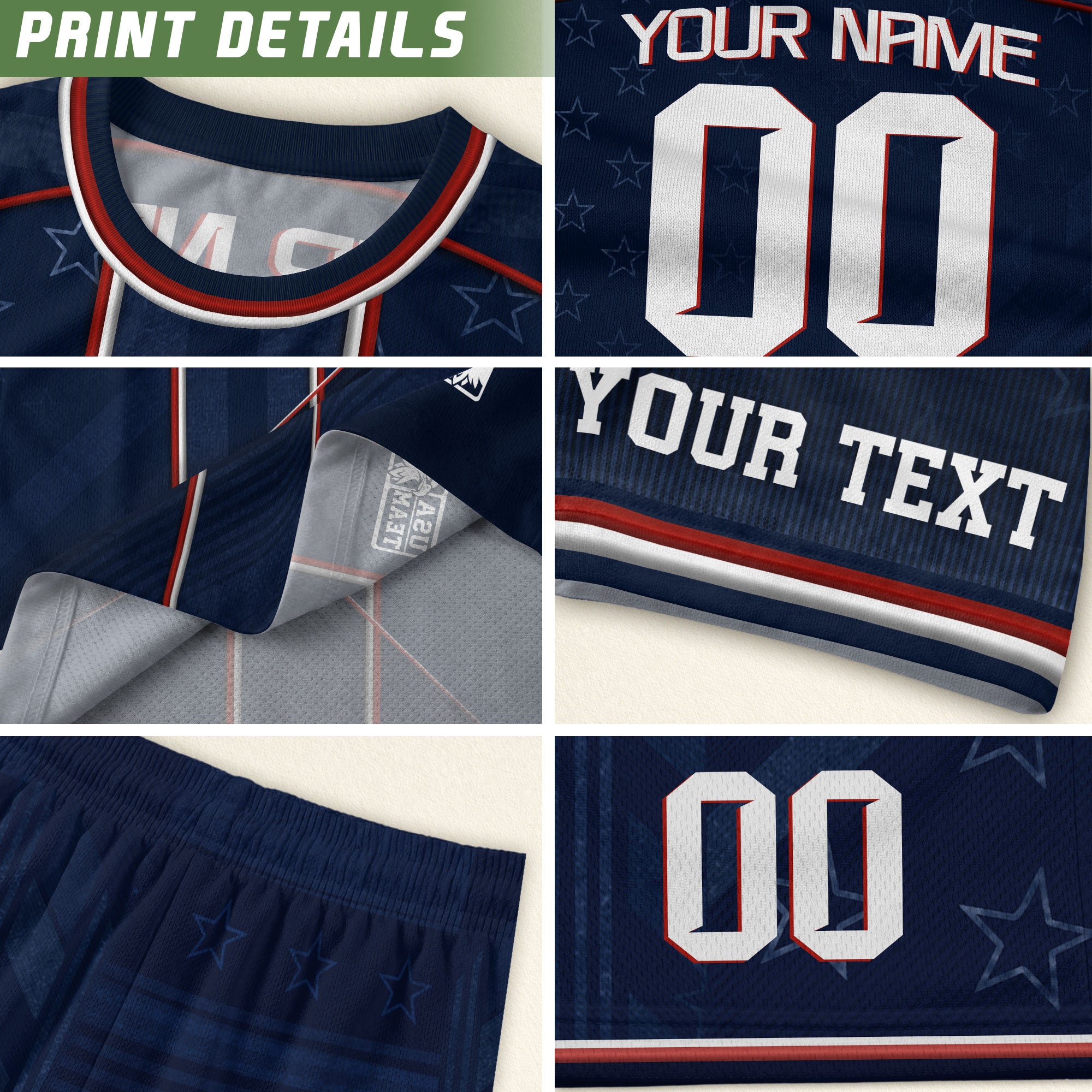 USA Team Football Shirt Custom Name Number Patriotic Navy Blue Stripes Athletic Sportswear