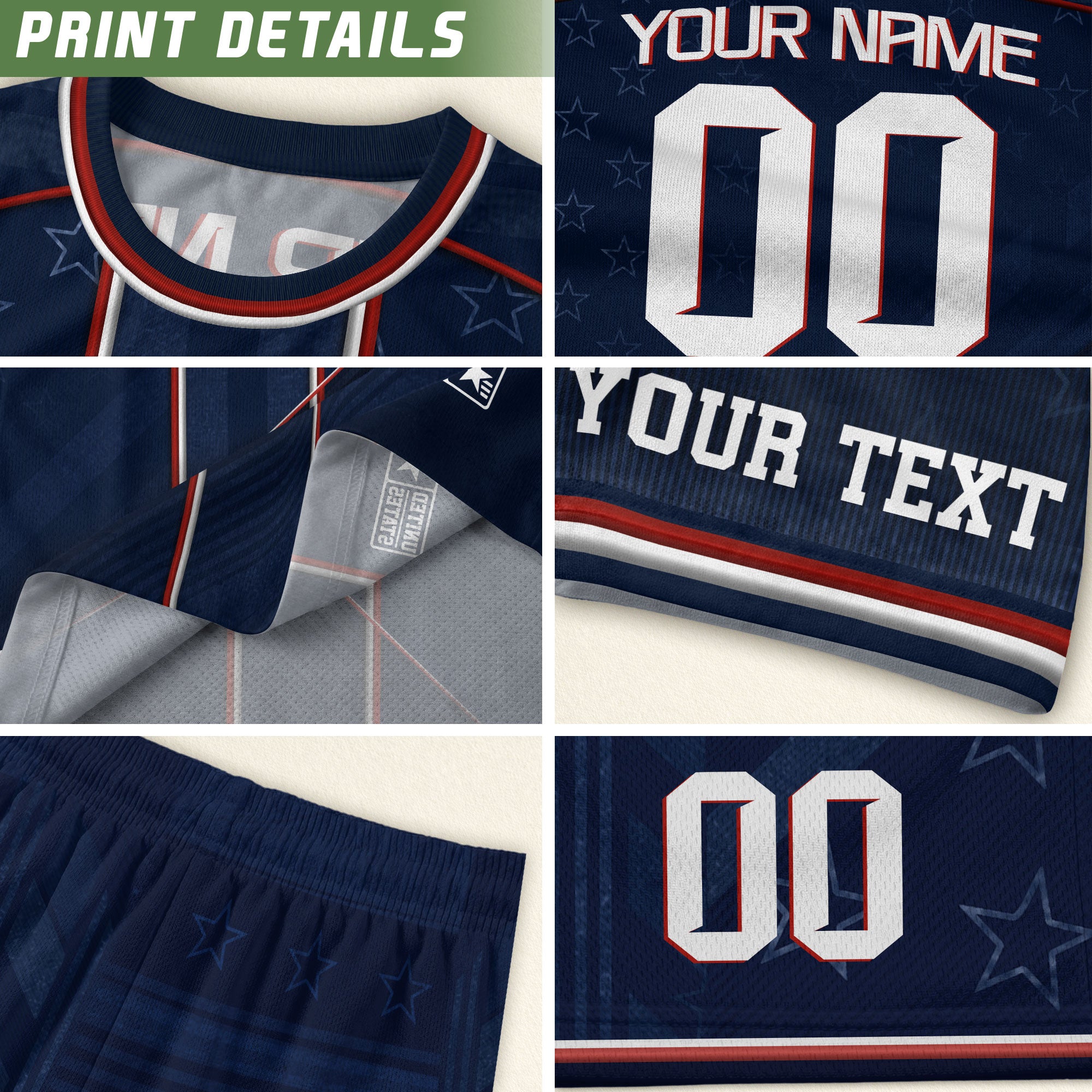 USA Team Football Shirt Custom Name Number Patriotic Navy Blue Stripes Athletic Sportswear