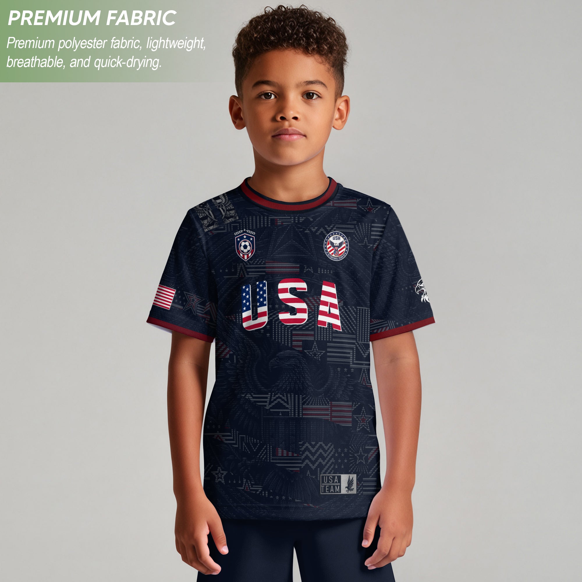 USA Kid Navy Soccer Jersey American Flag Eagle Football Shirt Graphic Youth