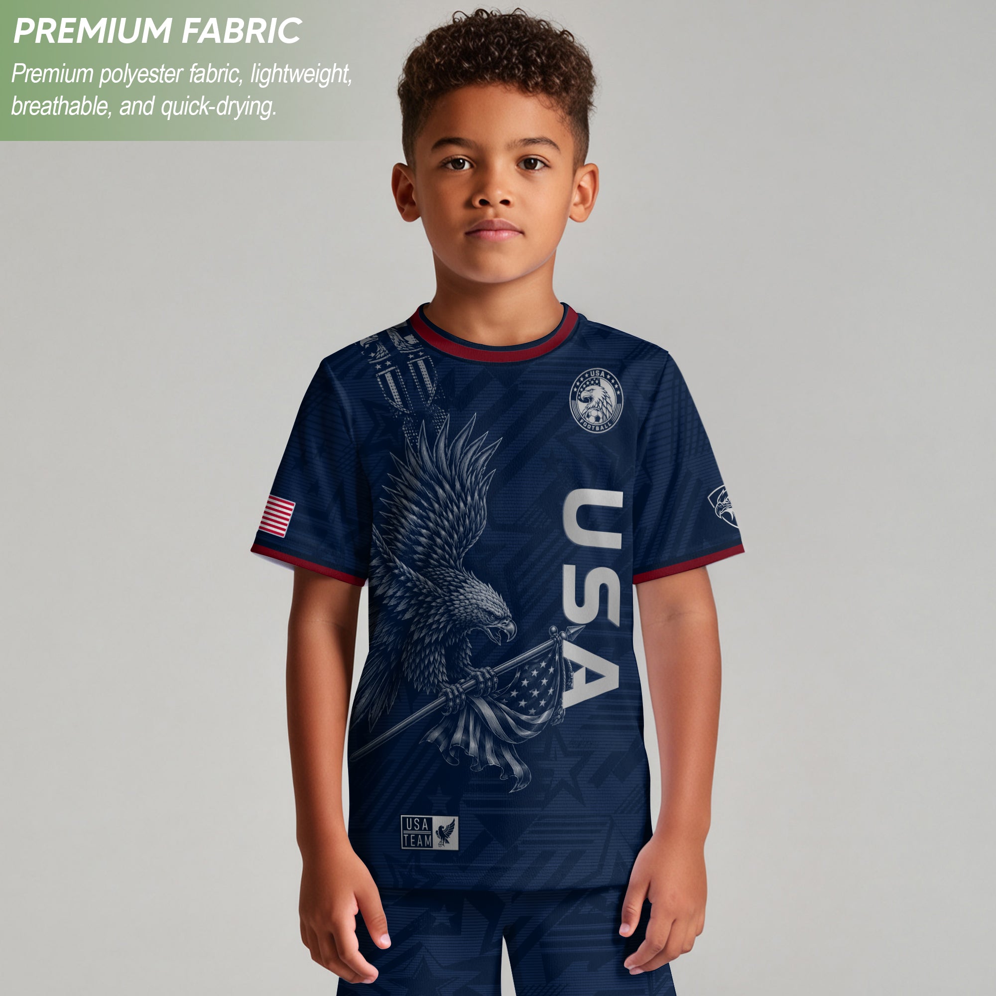 USA Kid Soccer Jersey Majestic Eagle Holding Flag Football Shirt Navy Youth Sports Top