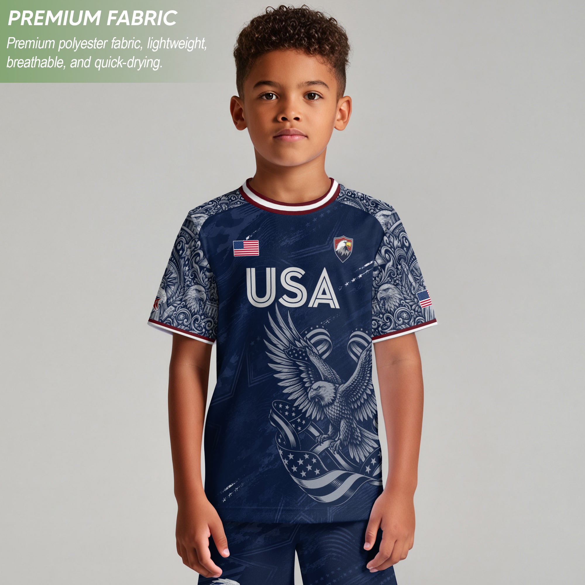 USA Kid Soccer Jersey Statue of Liberty Eagle Football Shirt Navy Youth Graphic Top