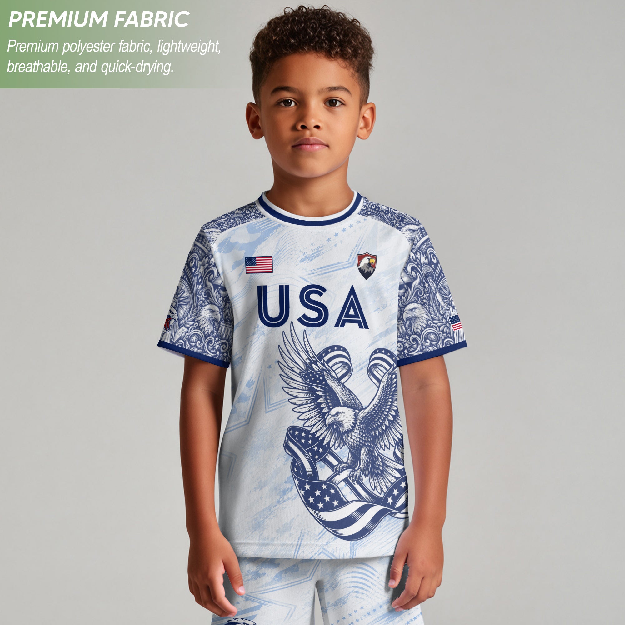USA Kid Soccer Jersey Statue of Liberty Eagle Football Shirt White Youth Graphic Top