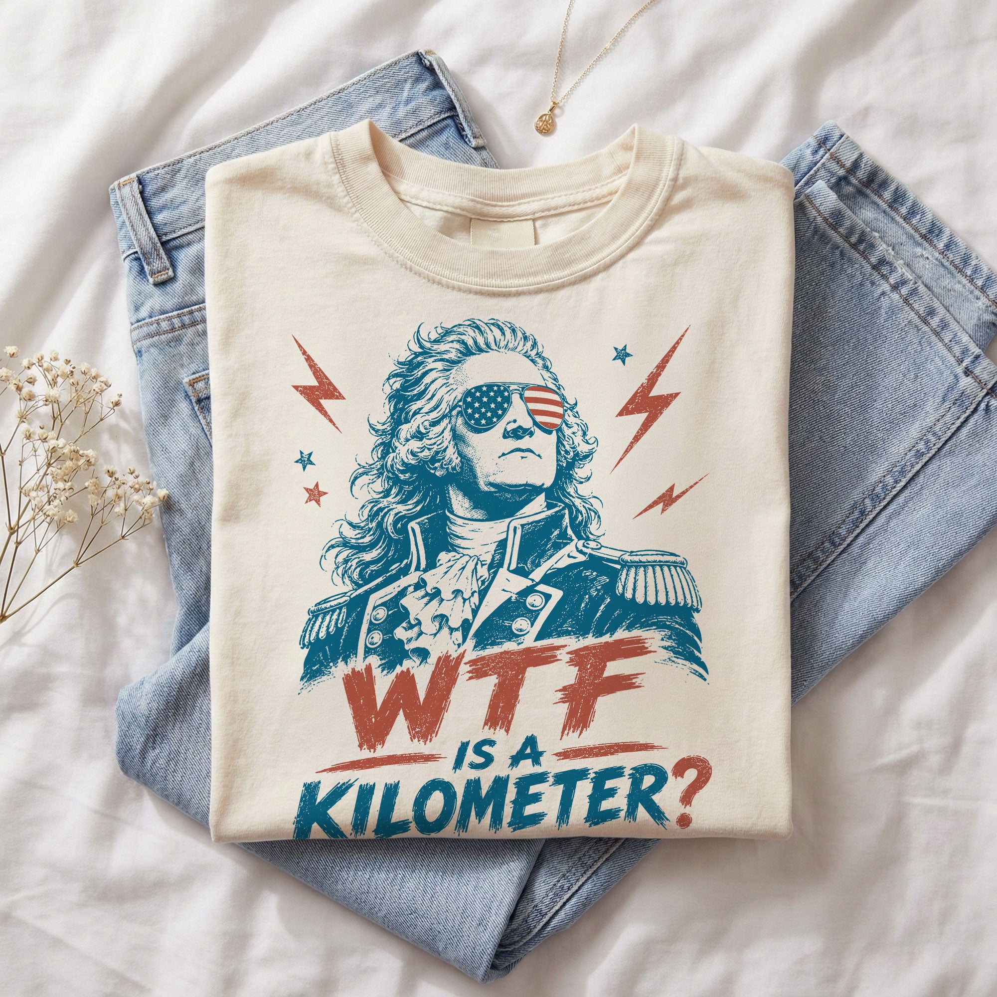 WTF Is A Kilometer Funny Founding Father T-Shirt Patriotic USA Sarcastic Graphic Tee