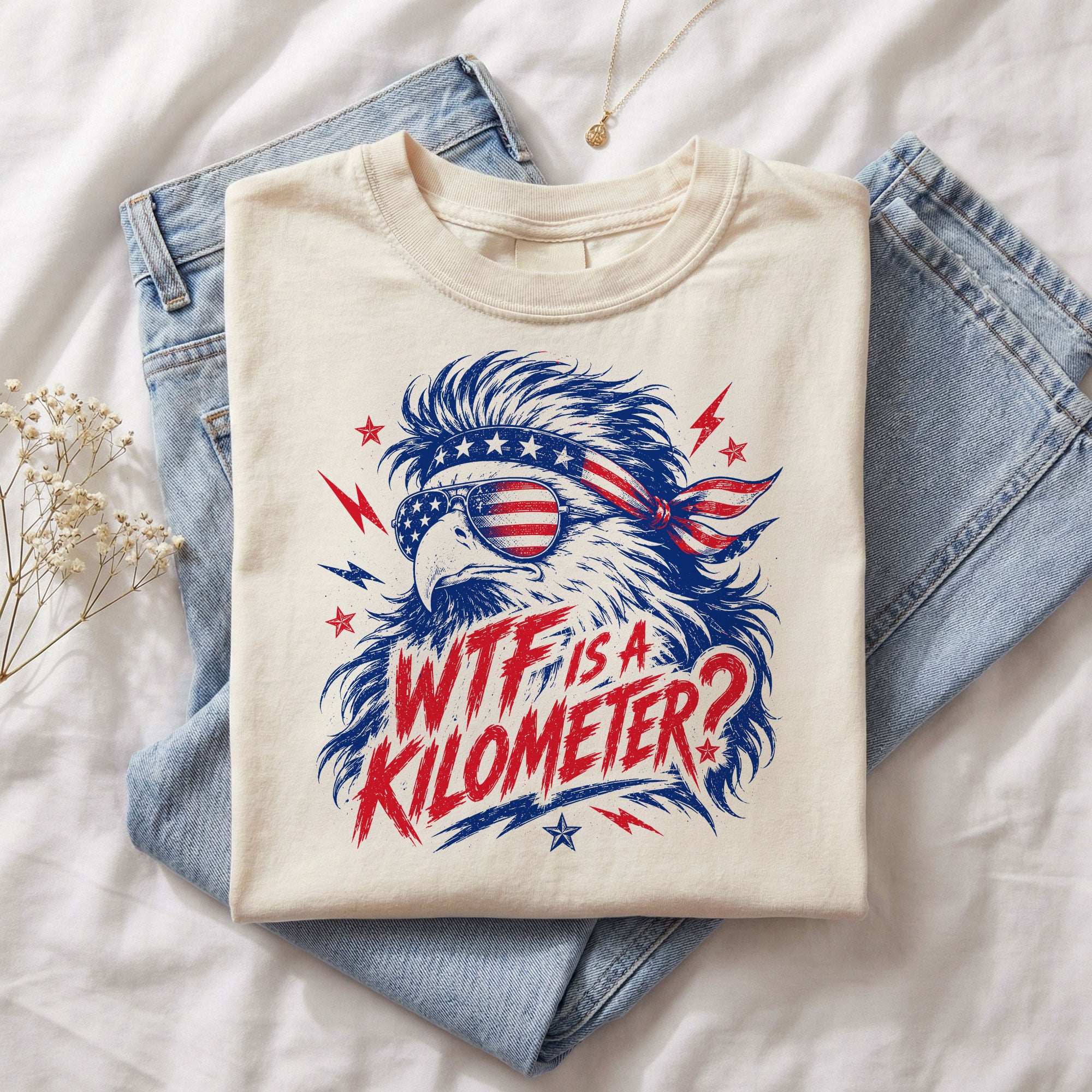 Funny WTF Is A Kilometer T Shirt Patriotic Bald Eagle Design Casual Cotton Unisex Tee