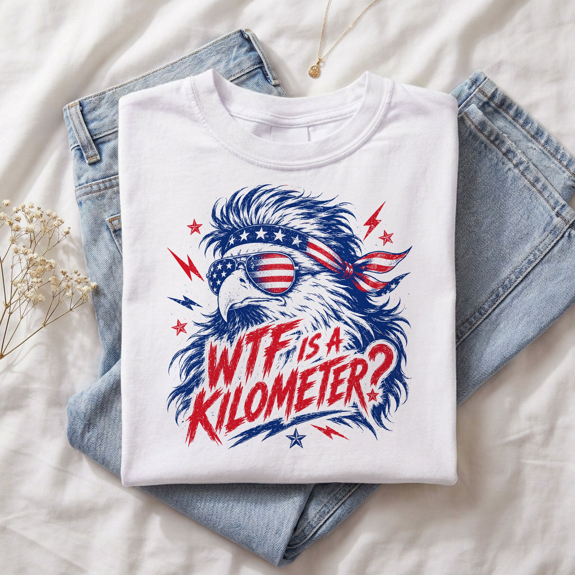 Funny WTF Is A Kilometer T Shirt Patriotic Bald Eagle Design Casual Cotton Unisex Tee