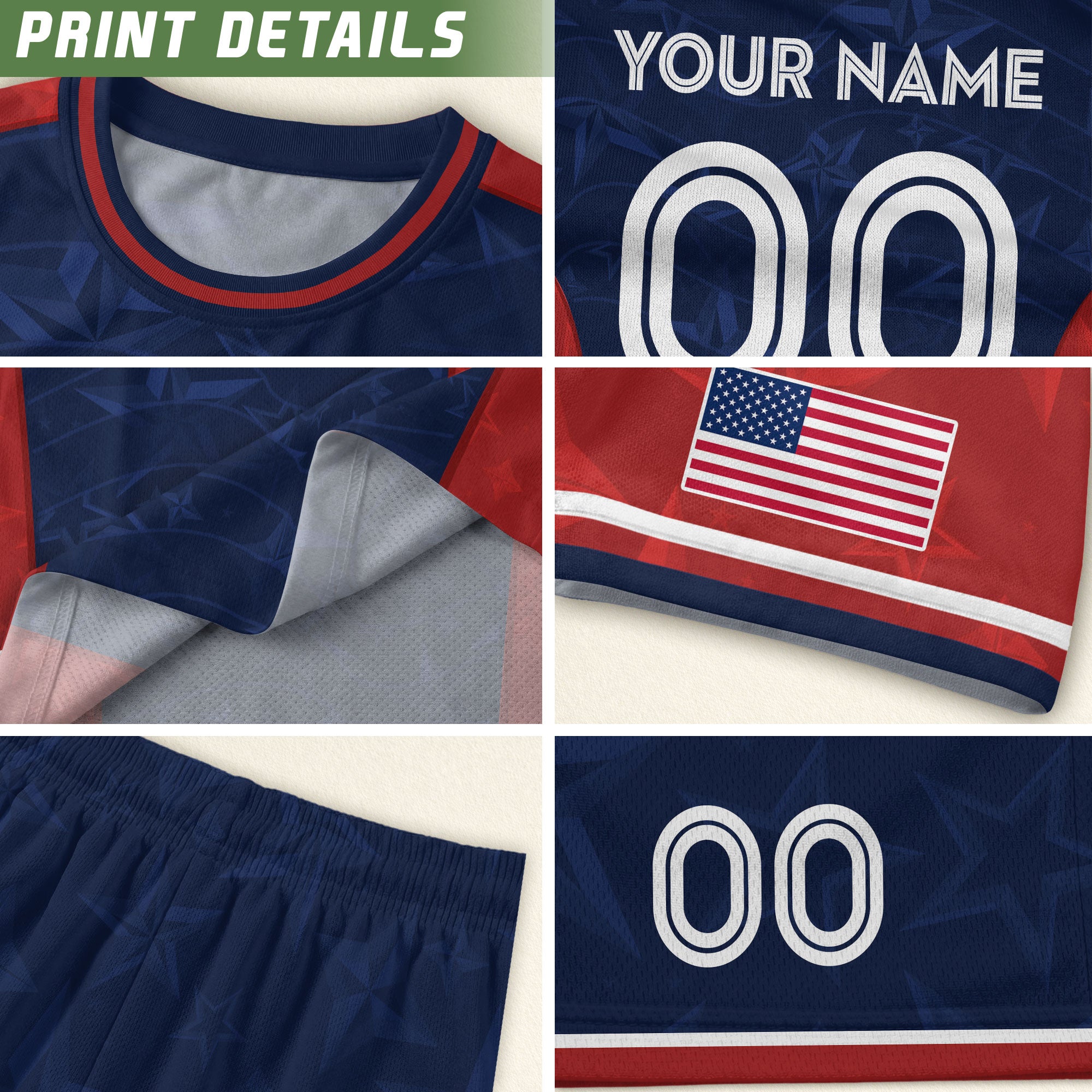 Custom Name Number USA Soccer Jersey Patriotic Stars Stripes Sports Team Shirt