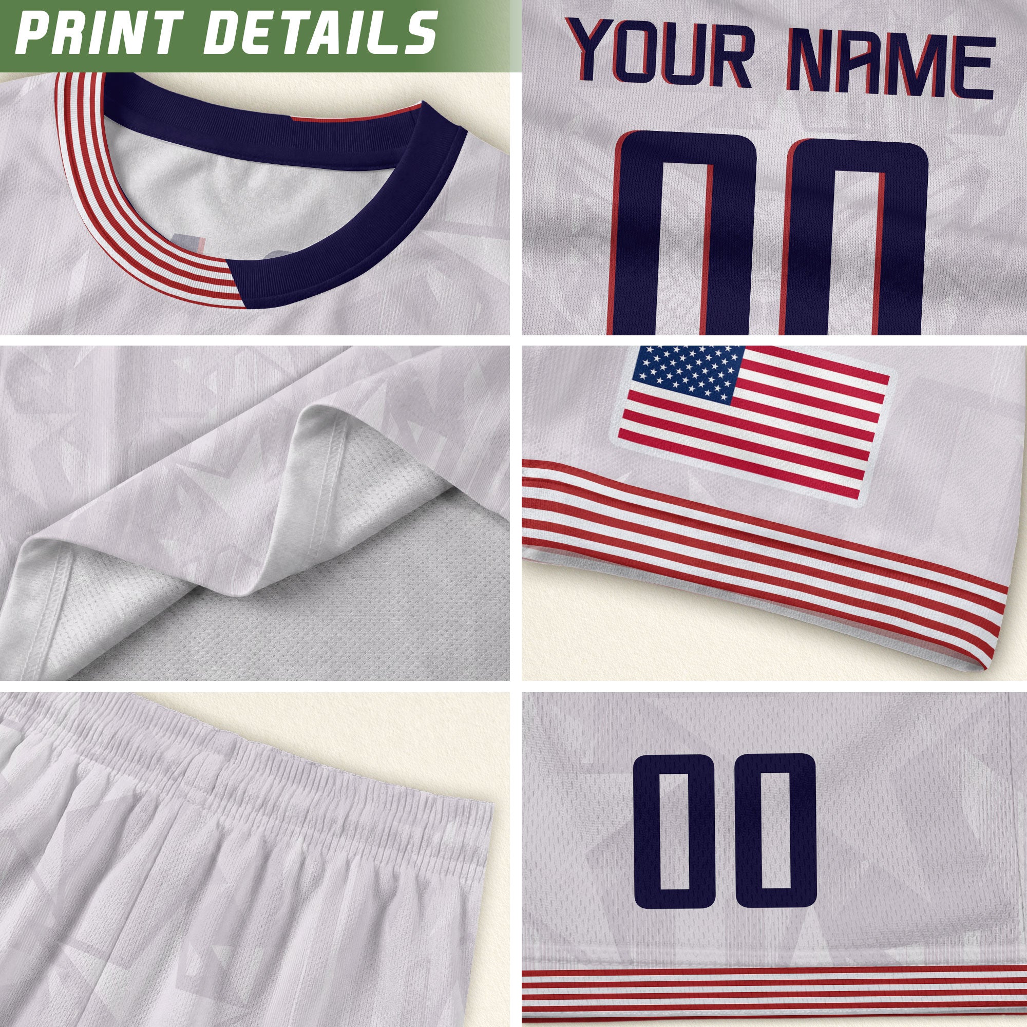 Personalized USA Soccer Jersey White Custom Name Number Patriotic Outdoor Sportswear