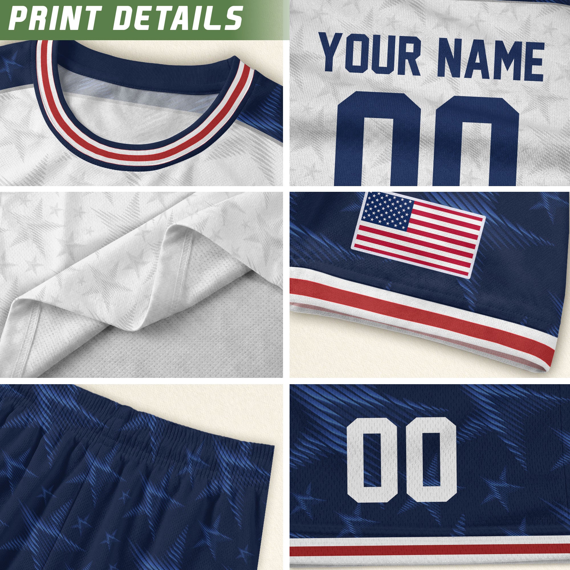 Personalized USA Soccer Jersey Custom Name Number Patriotic Outdoor Sportswear Clothing