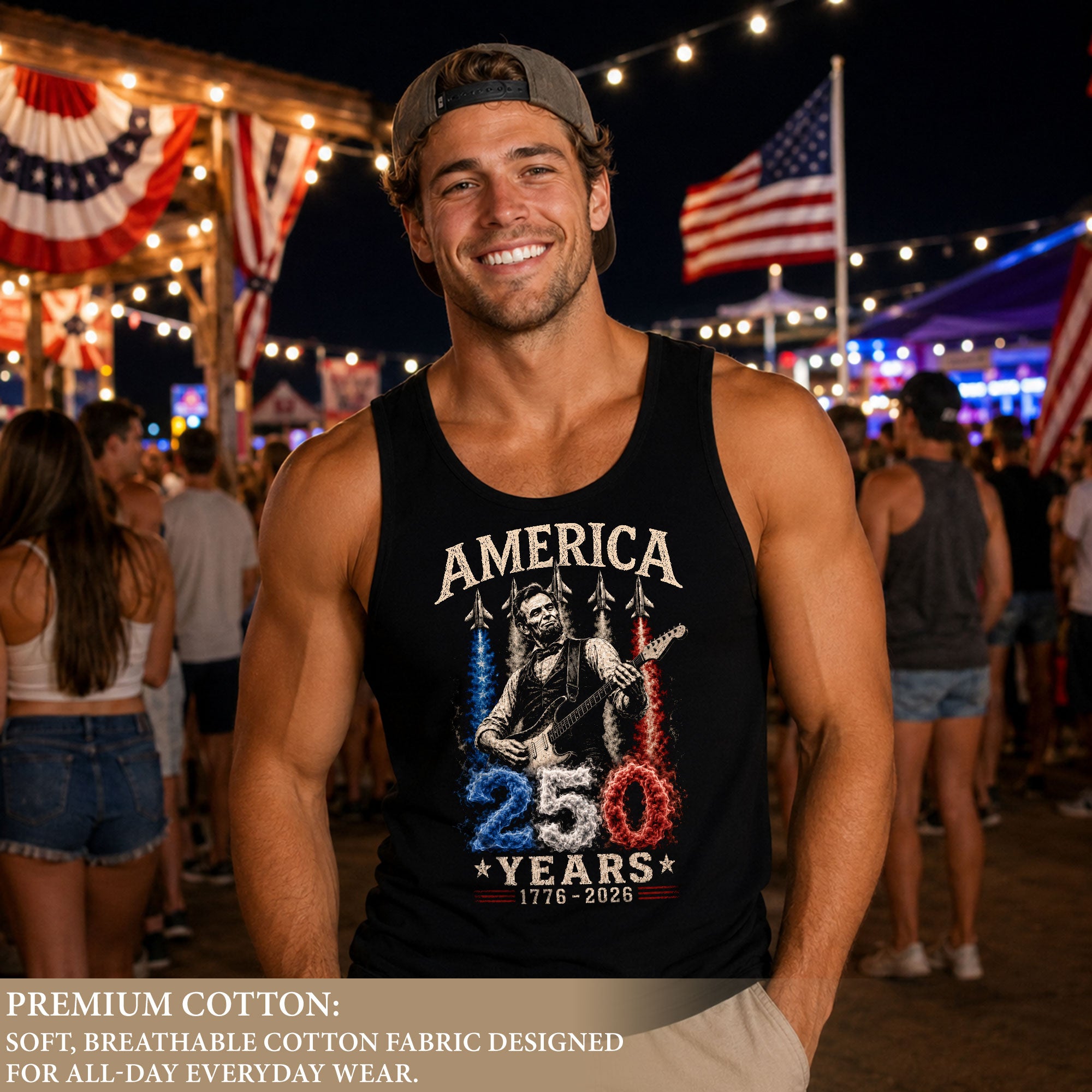 Men 250 Years Celebration Tank Top Cool Abraham Lincoln Rocker Graphic Gym Shirt