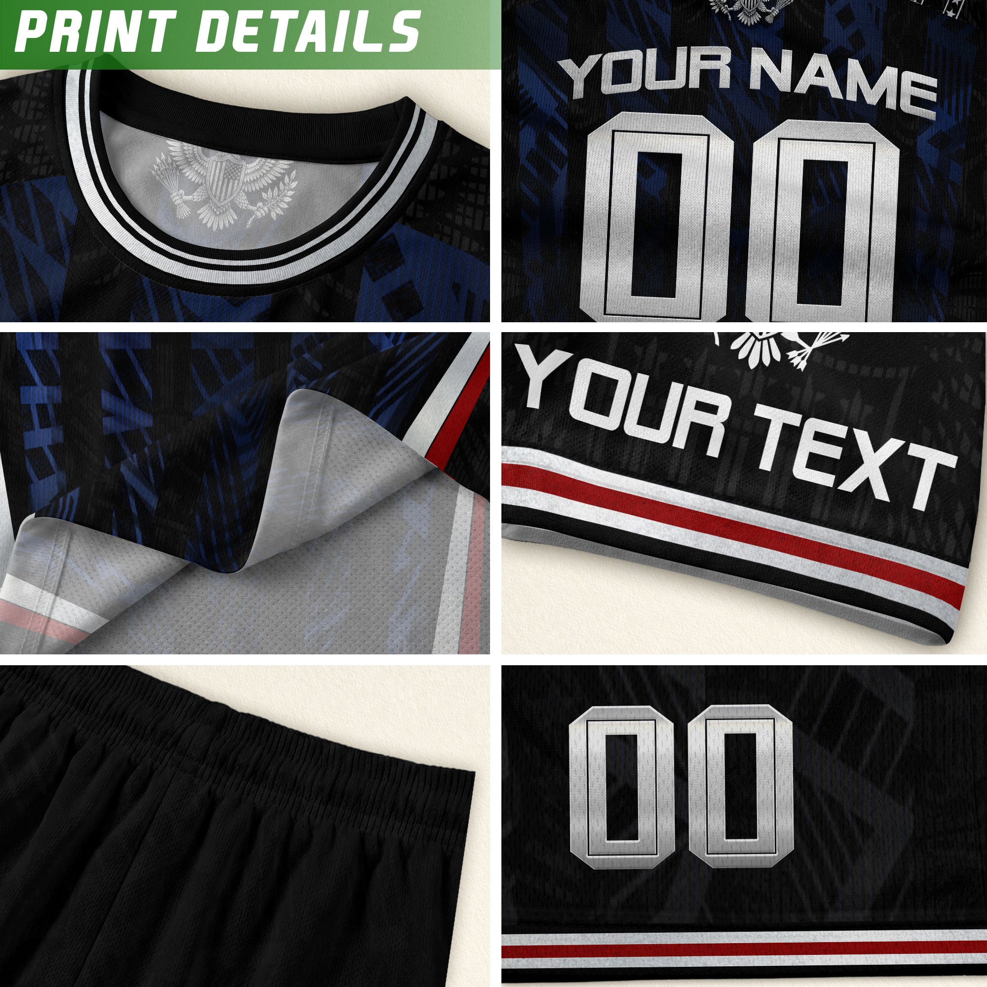 Custom Black and Blue USA Soccer Jersey Set Kid Personalized Name Number