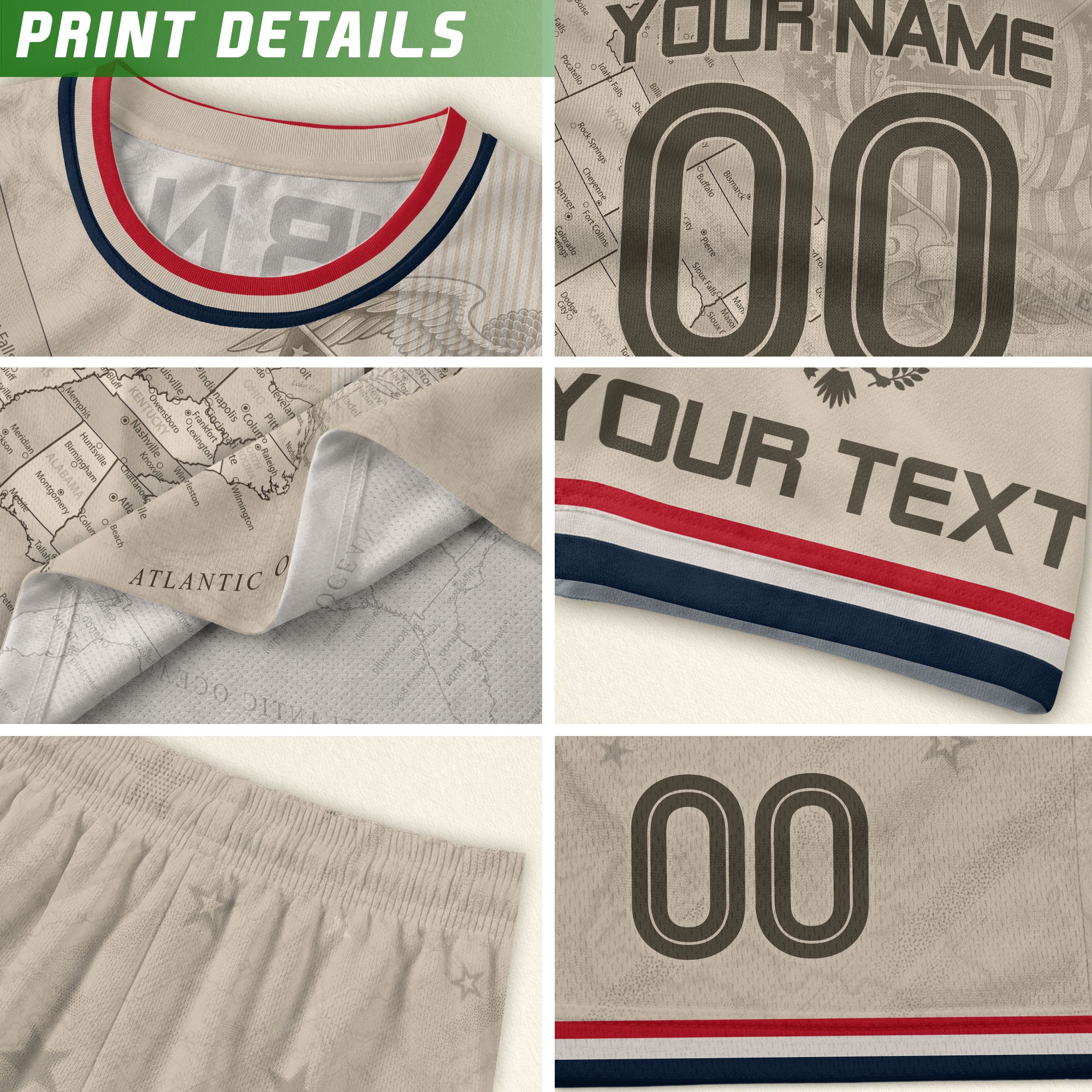 Custom Sand Beige USA Soccer Jersey and Shorts Set Kid Personalized Name and Number