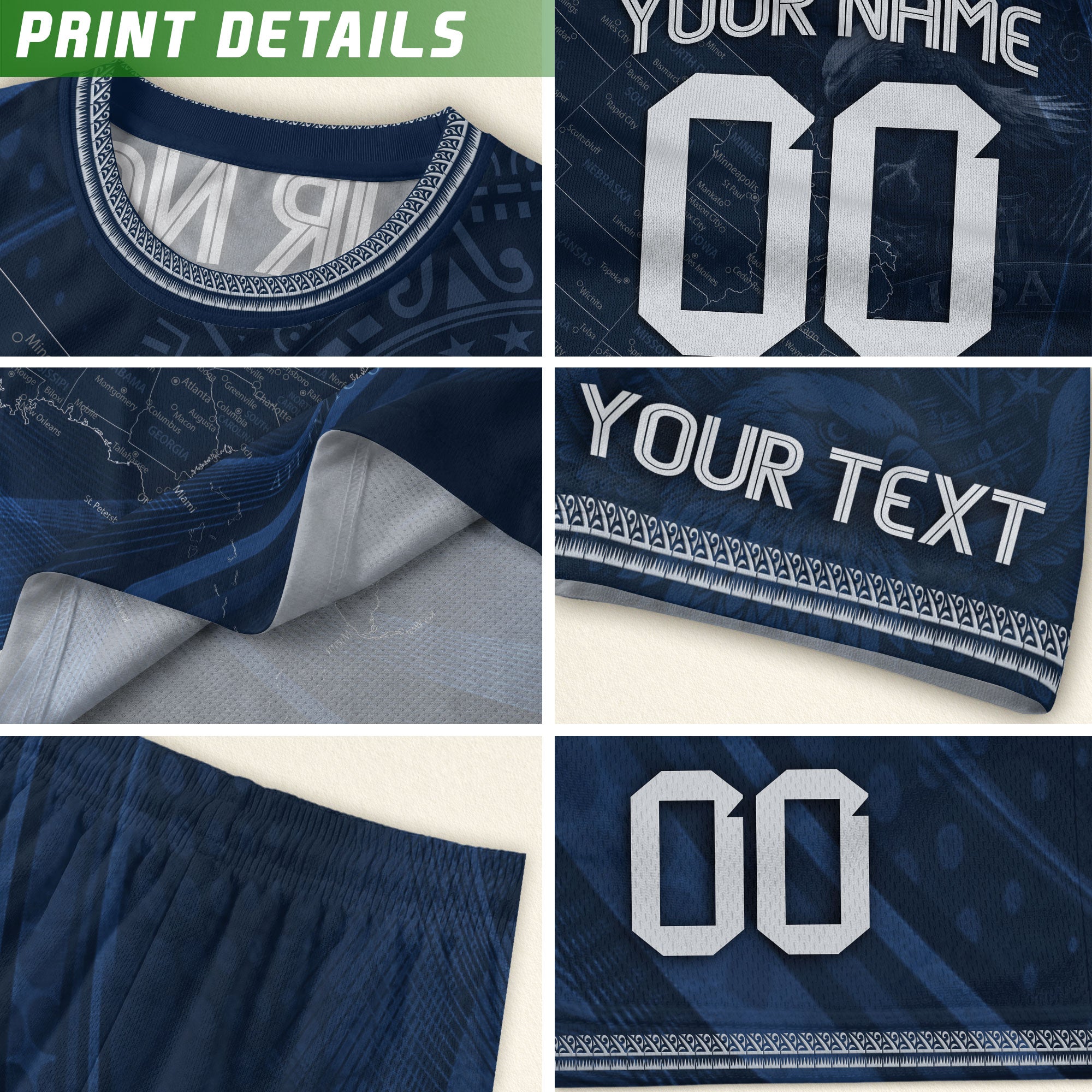 Custom Youth USA Soccer Outfit Navy Blue Jersey and Shorts with Personalized Details